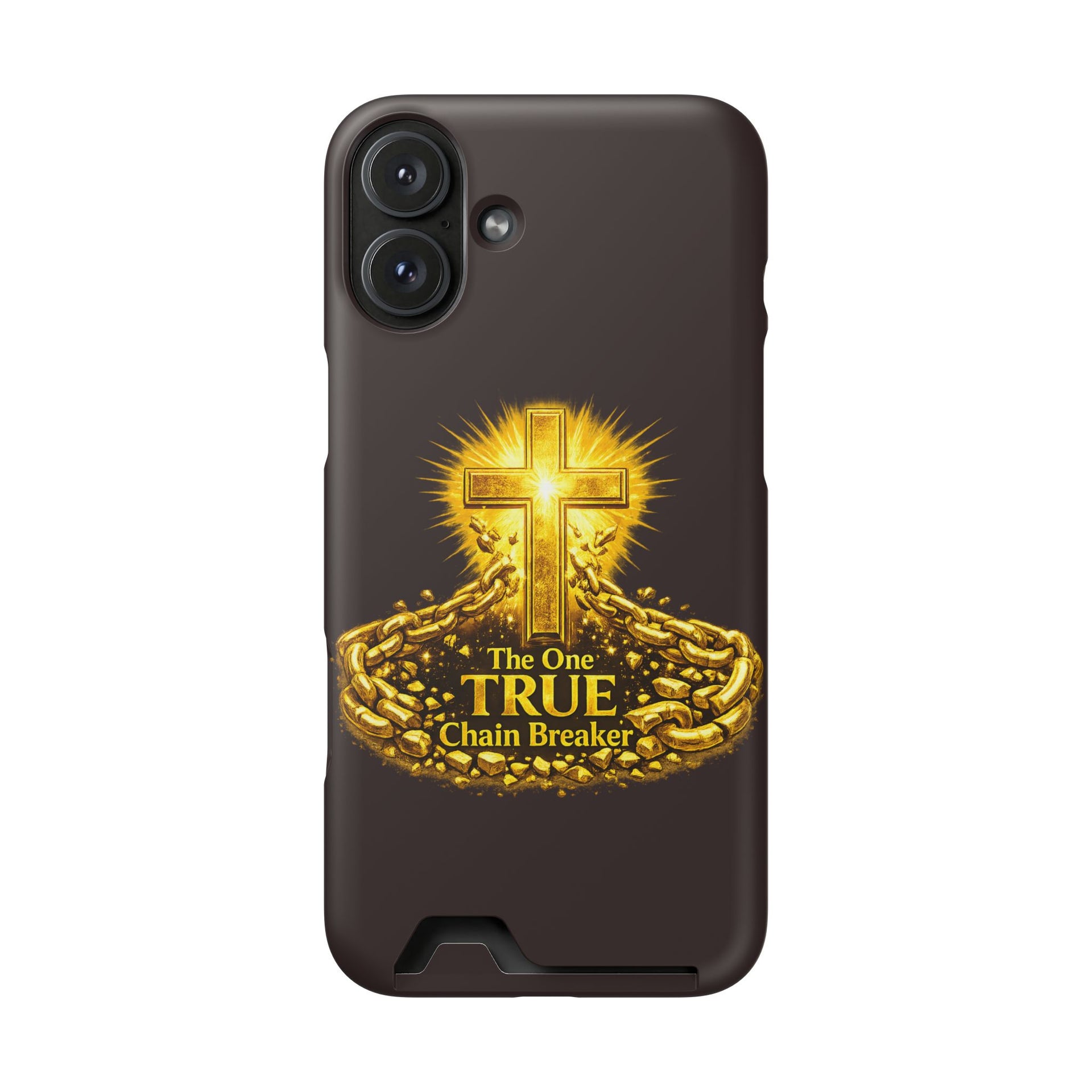 Phone Case with Card Holder — "The One True Chain Breaker" Cross Design