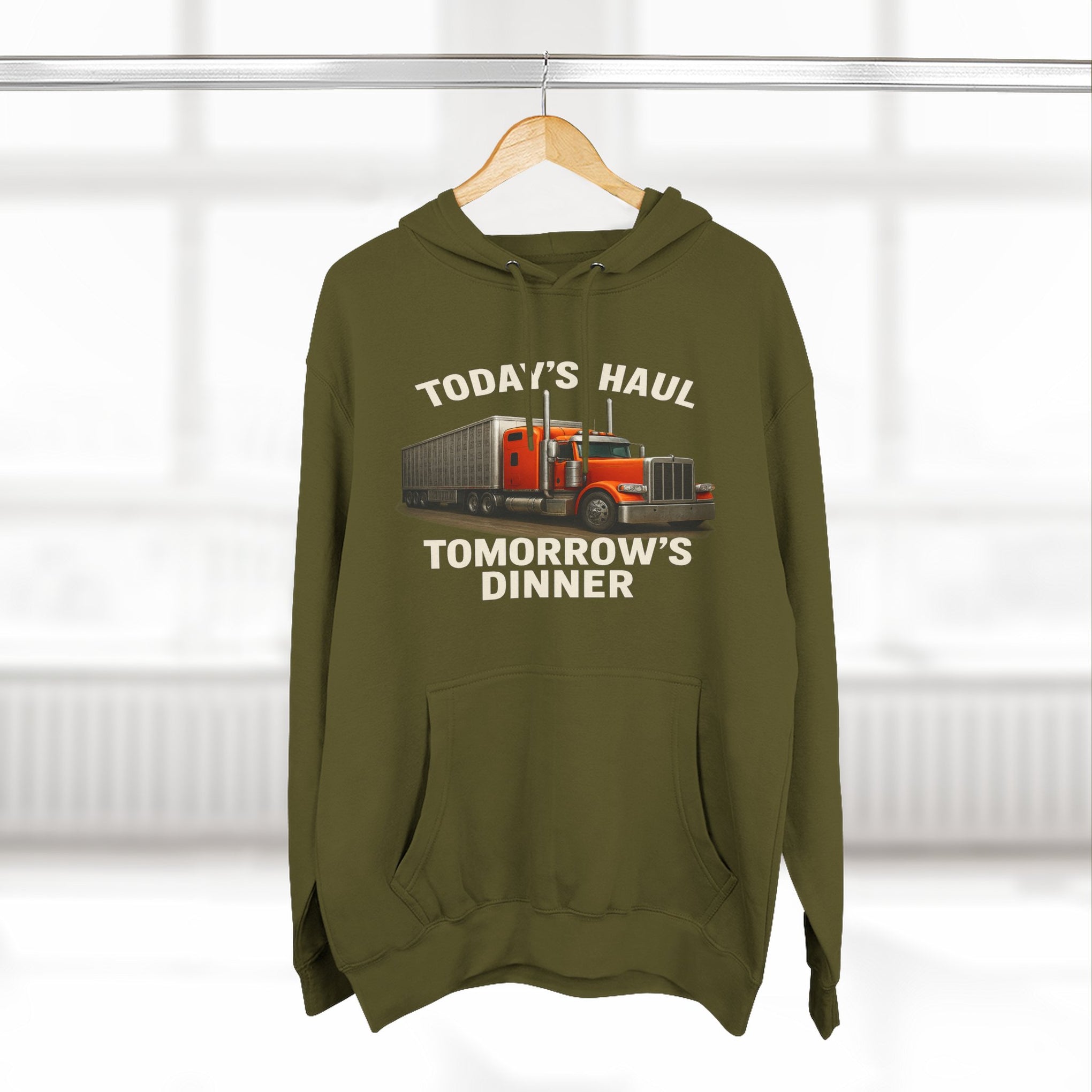 Trucker Hoodie — “Today's Haul, Tomorrow's Dinner” Graphic Pullover