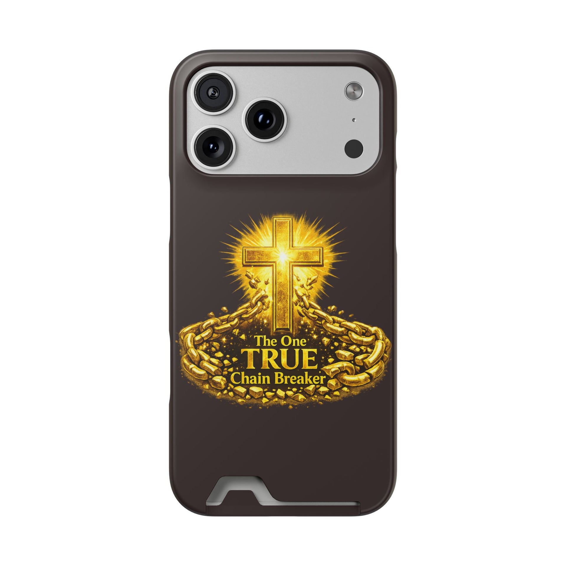 Phone Case with Card Holder — "The One True Chain Breaker" Cross Design
