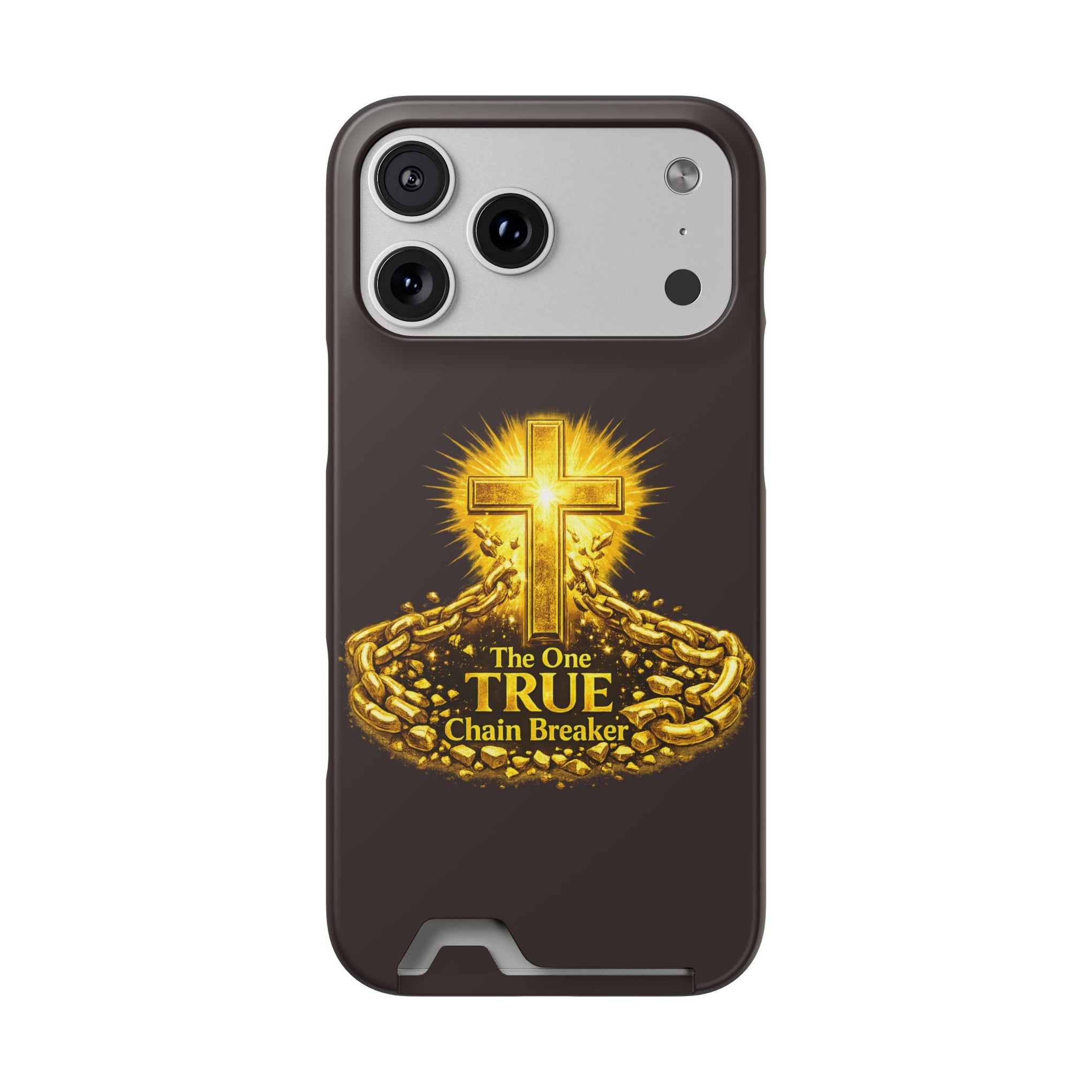 Phone Case with Card Holder — "The One True Chain Breaker" Cross Design