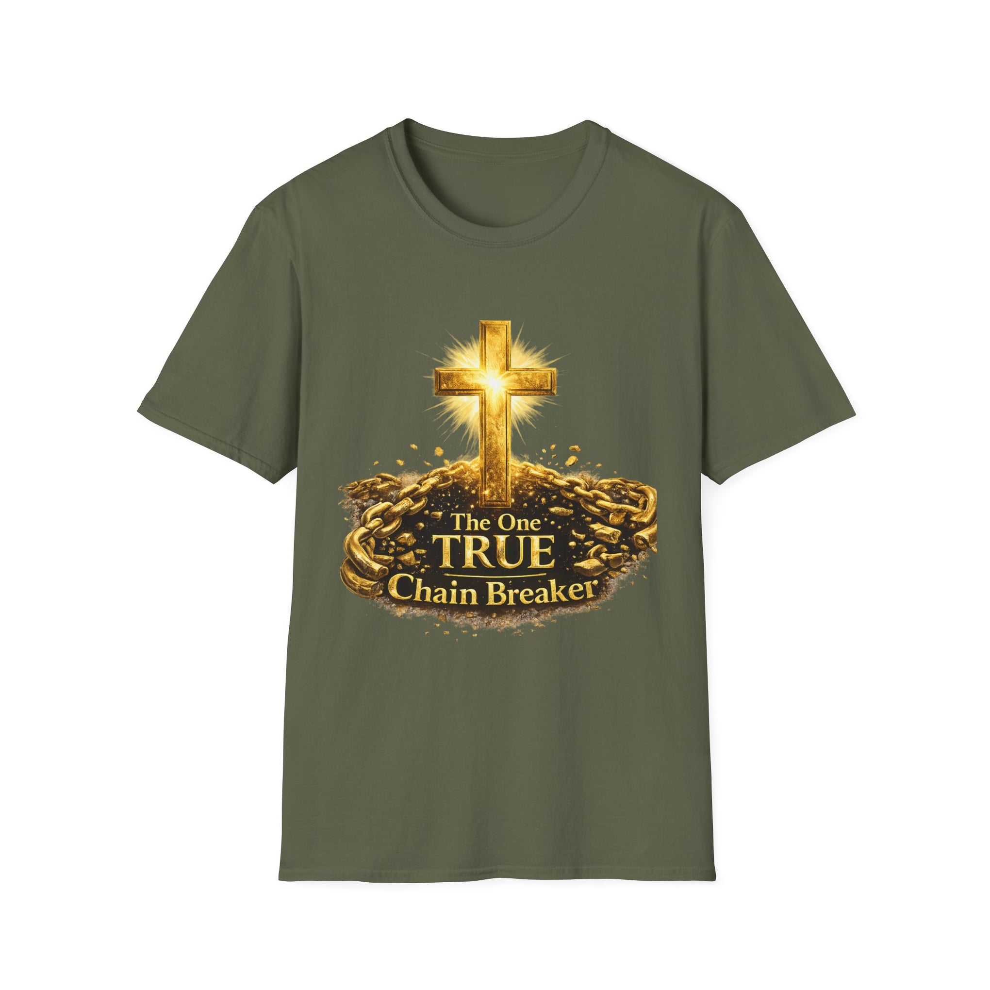 Chain Breaker Cross T-Shirt — "The One True Chain Breaker" Christian Faith Tee
