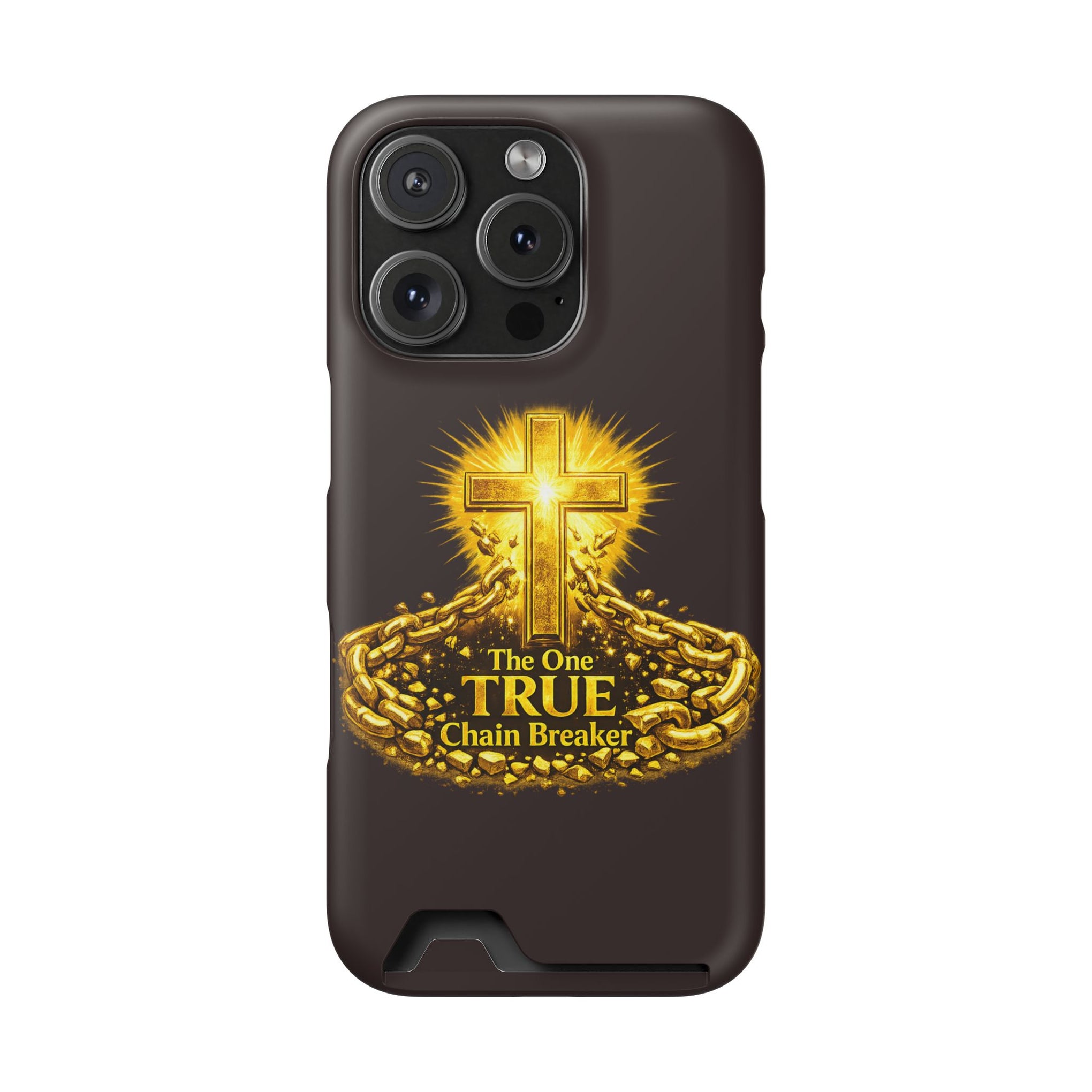 Phone Case with Card Holder — "The One True Chain Breaker" Cross Design