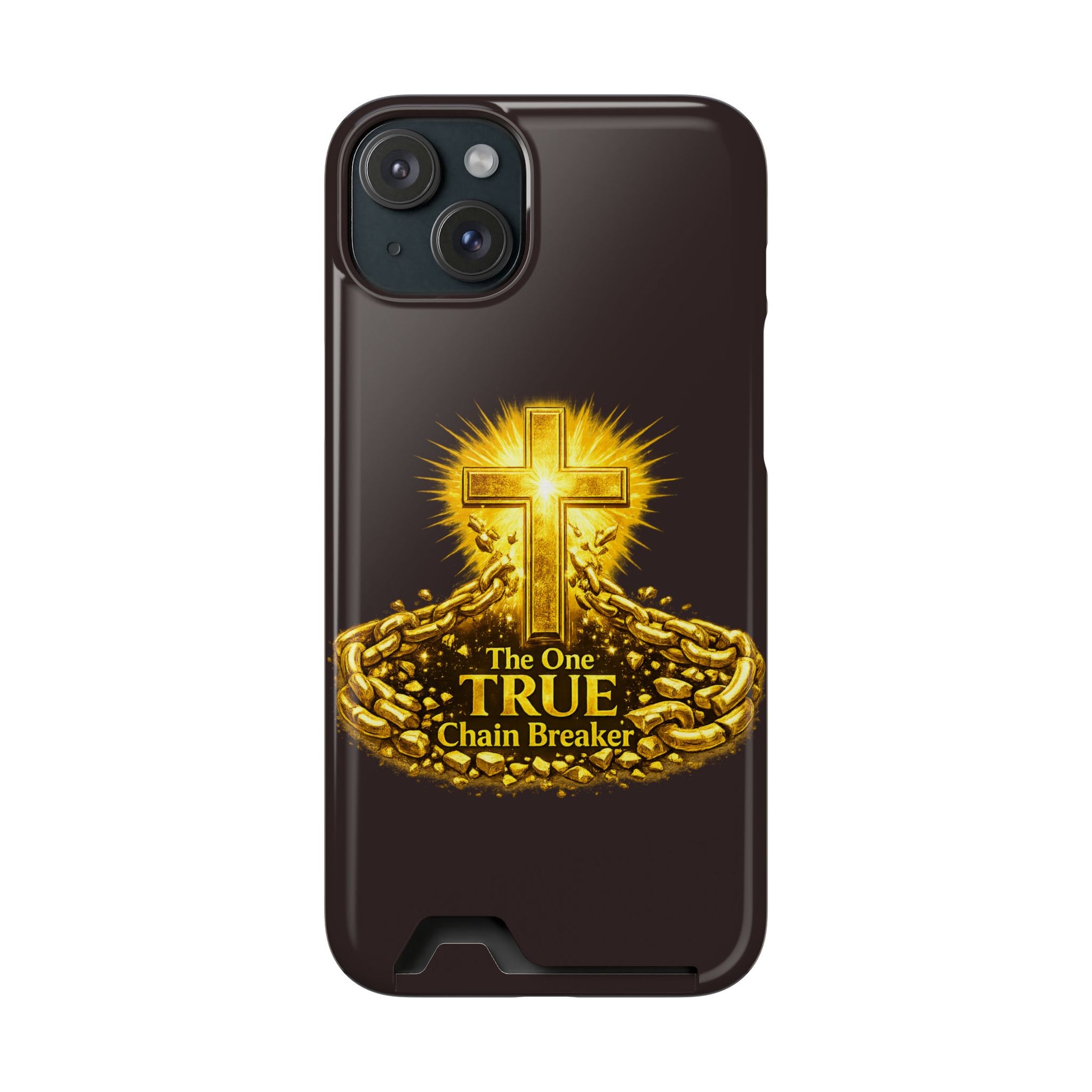 Phone Case with Card Holder — "The One True Chain Breaker" Cross Design