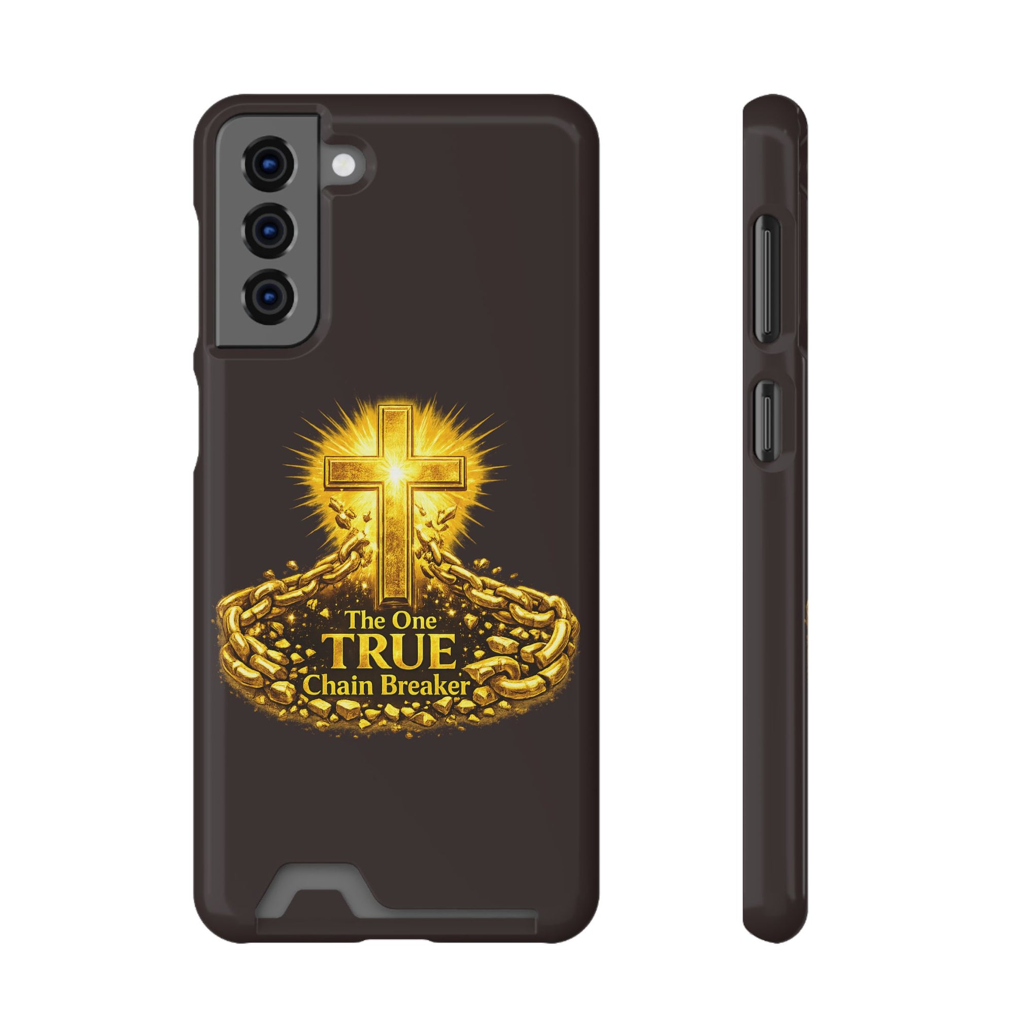 Phone Case with Card Holder — "The One True Chain Breaker" Cross Design