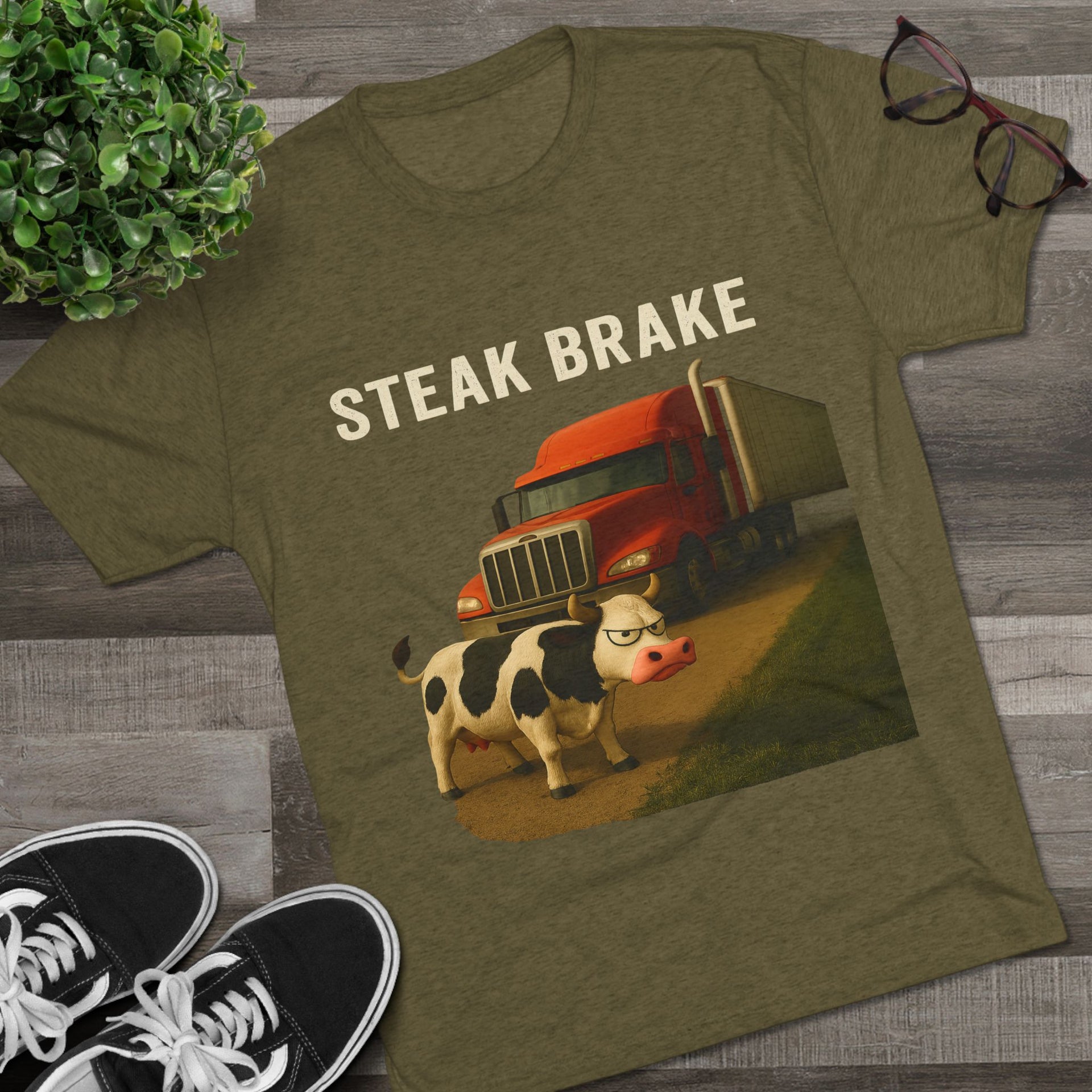 Steak Brake Tee – Funny Cow & Big Rig Truck Graphic Shirt