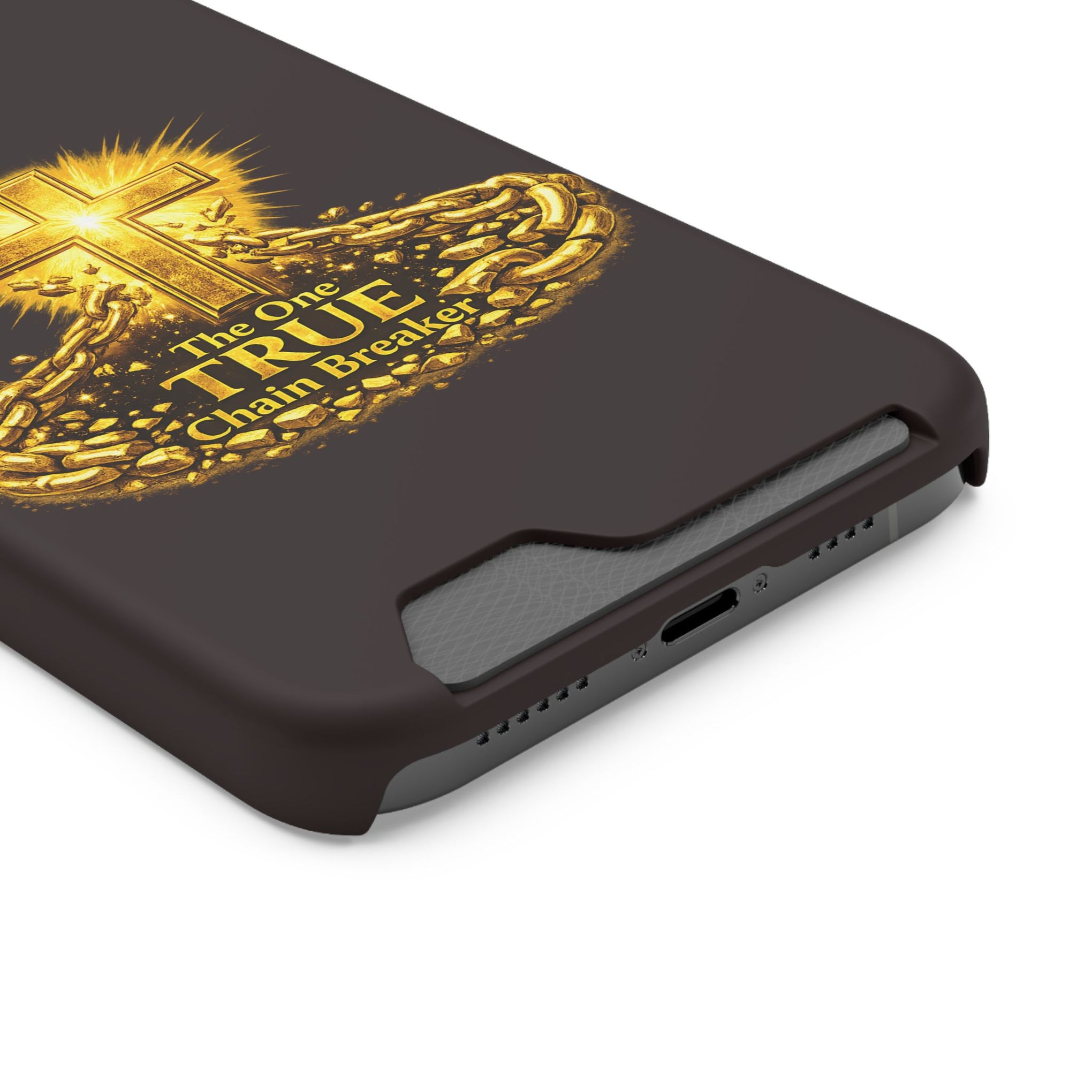 Phone Case with Card Holder — "The One True Chain Breaker" Cross Design
