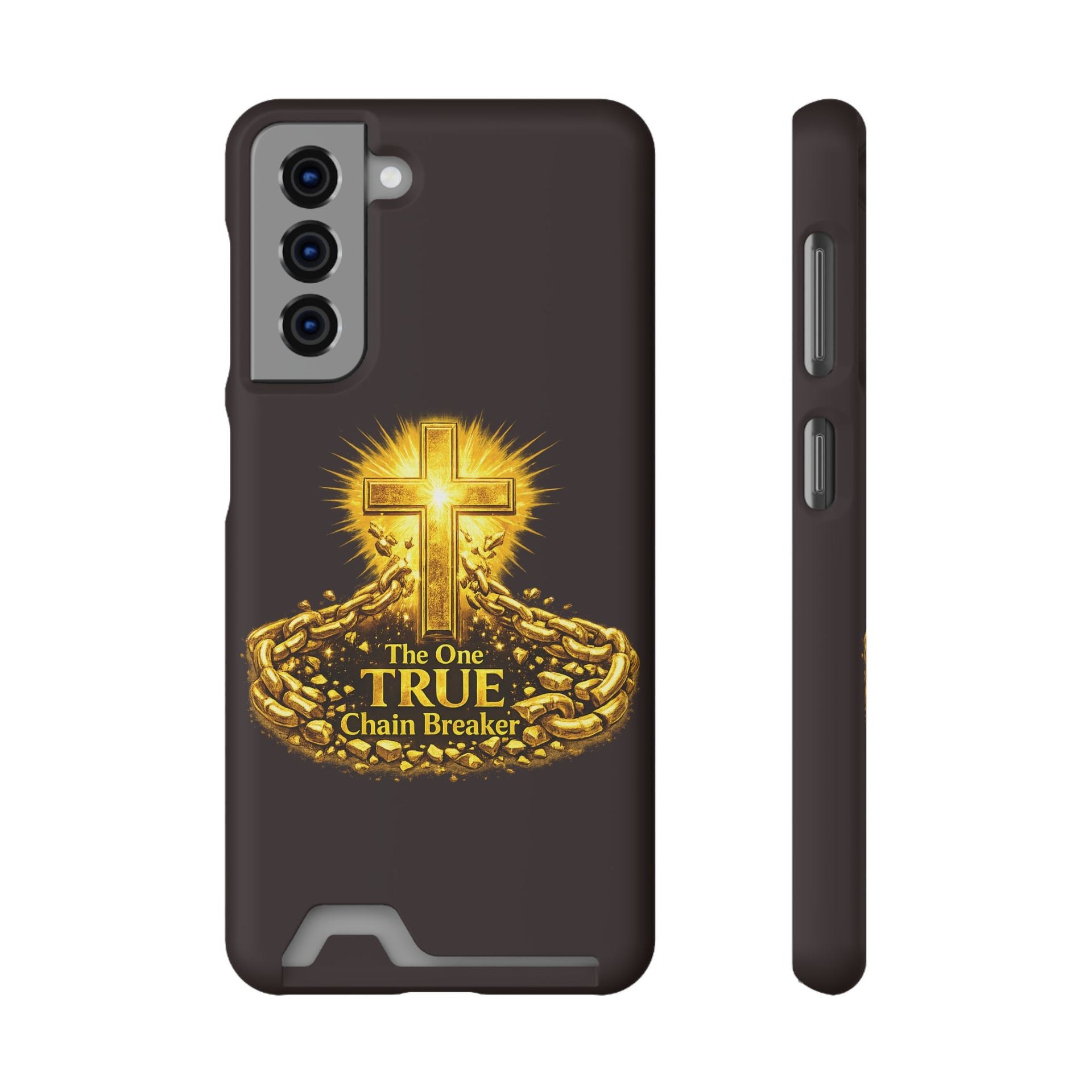 Phone Case with Card Holder — "The One True Chain Breaker" Cross Design