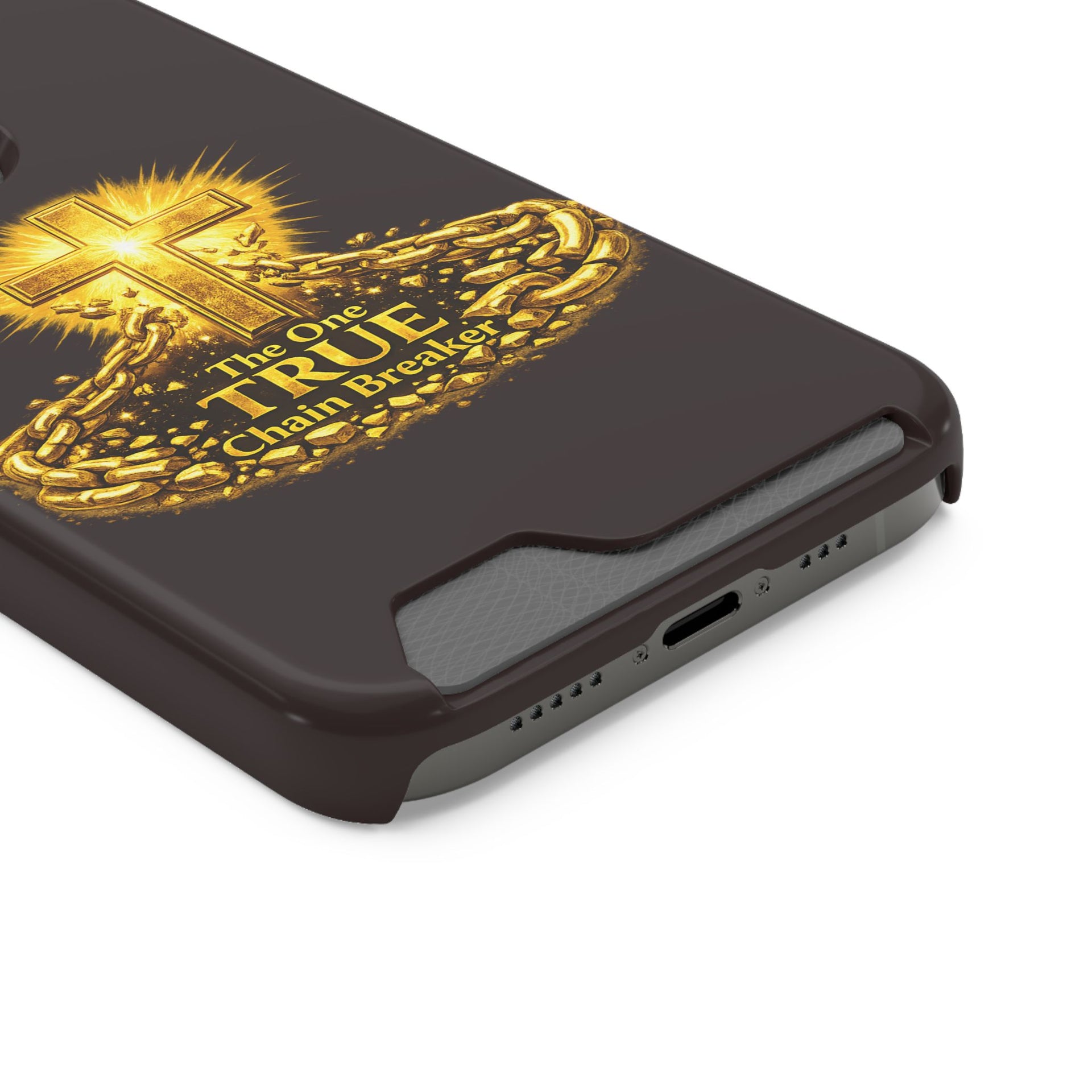 Phone Case with Card Holder — "The One True Chain Breaker" Cross Design
