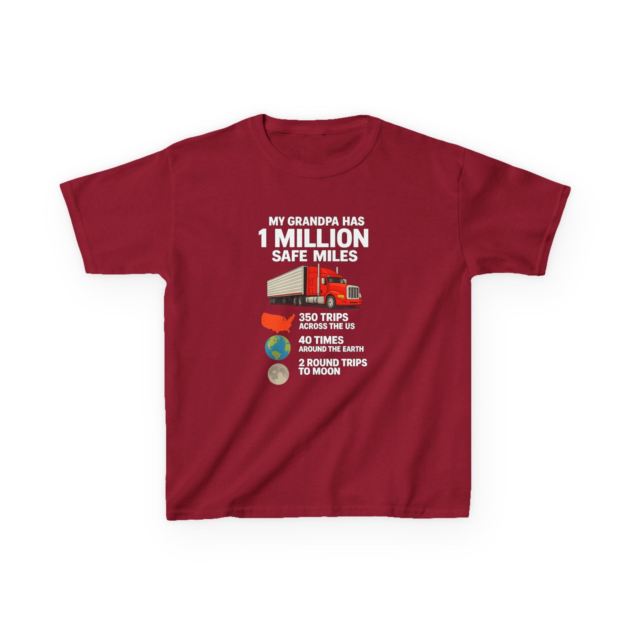 Kids Truck Tee — My Grampa has 1 Million Safe Miles (Red Semi Graphic)
