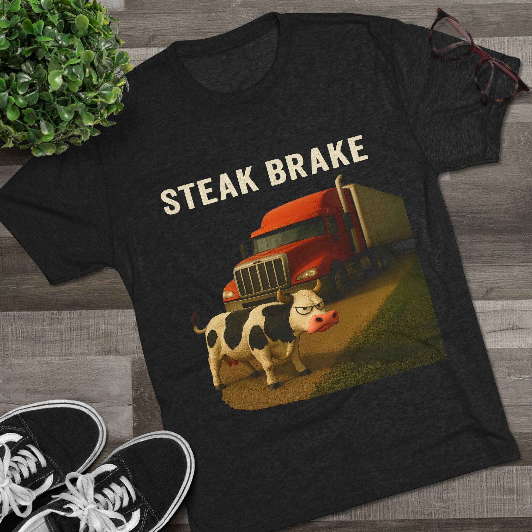 Steak Brake Tee – Funny Cow & Big Rig Truck Graphic Shirt