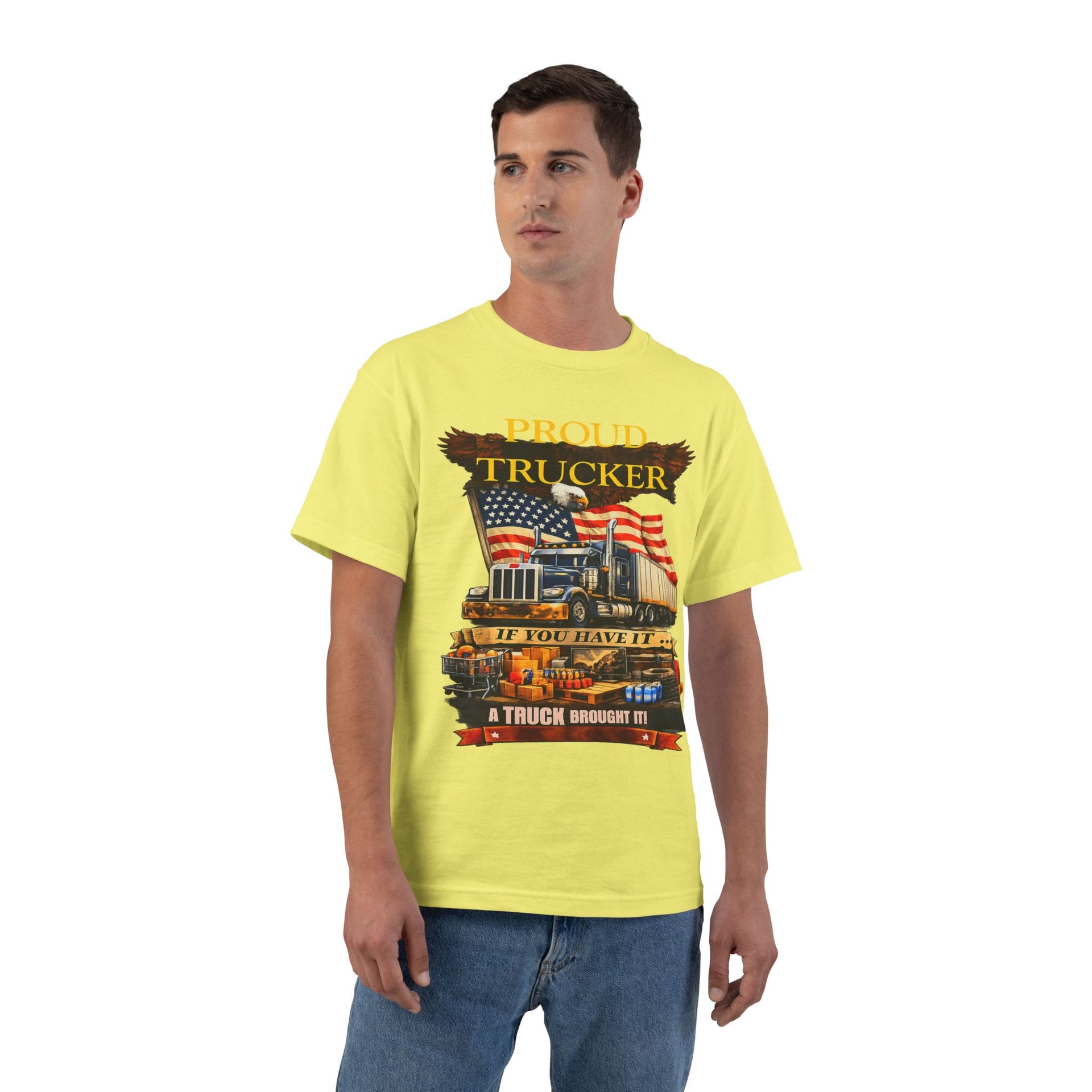 Big an Tall - "Proud Trucker" American Flag Semi Truck Graphic