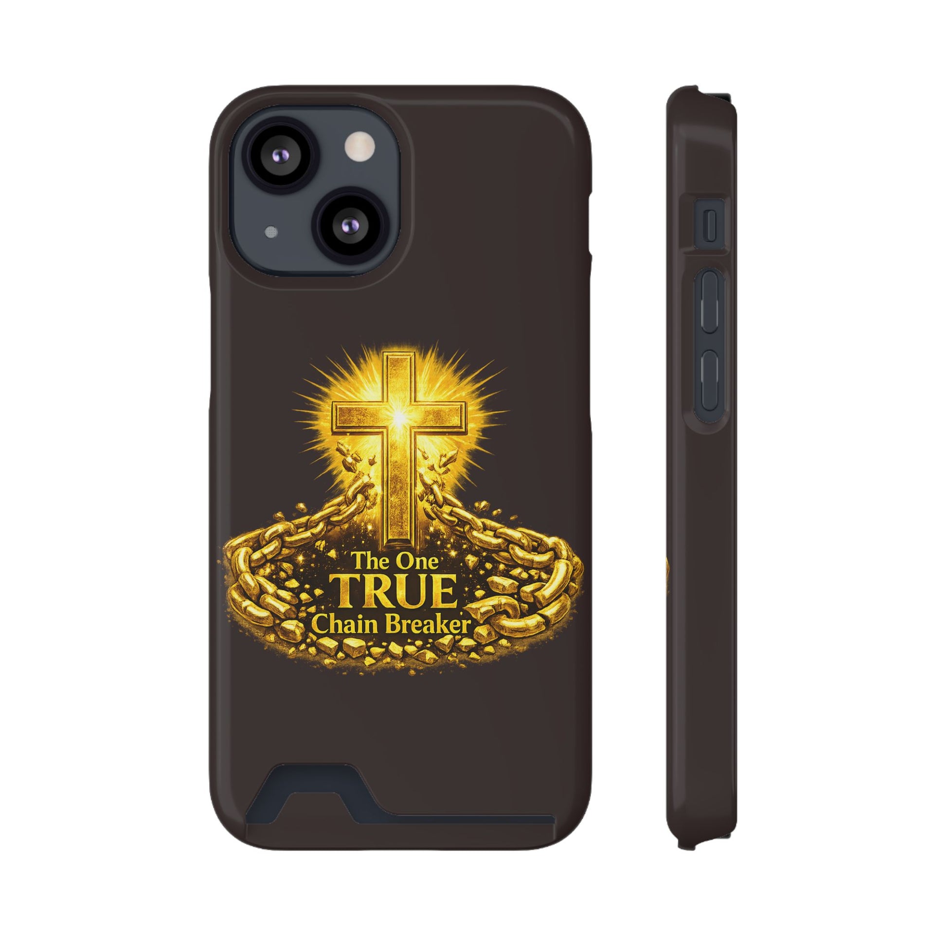Phone Case with Card Holder — "The One True Chain Breaker" Cross Design