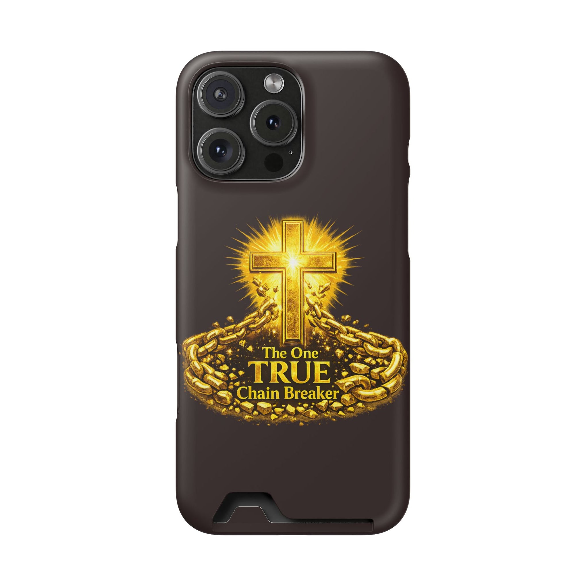 Phone Case with Card Holder — "The One True Chain Breaker" Cross Design