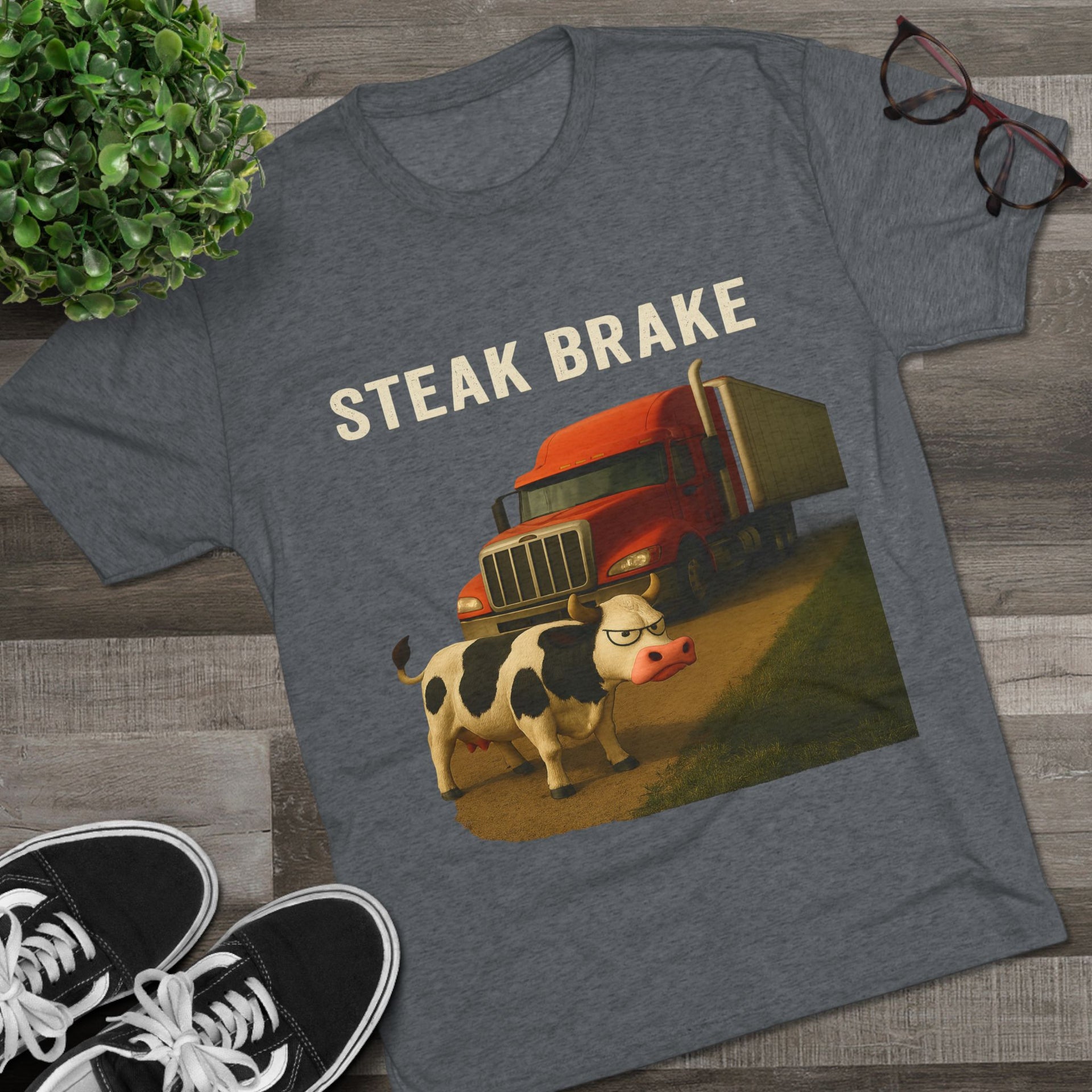Steak Brake Tee – Funny Cow & Big Rig Truck Graphic Shirt