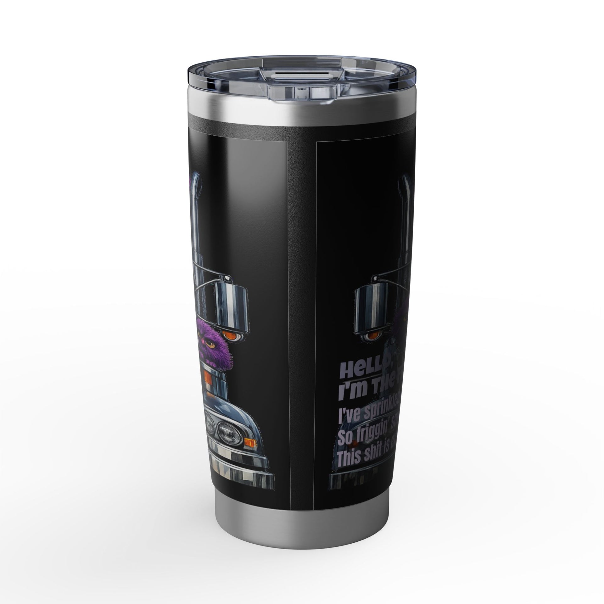 20oz Insulated Tumbler — Purple Grumpy Monster "Happiness Fairy" Travel Mug