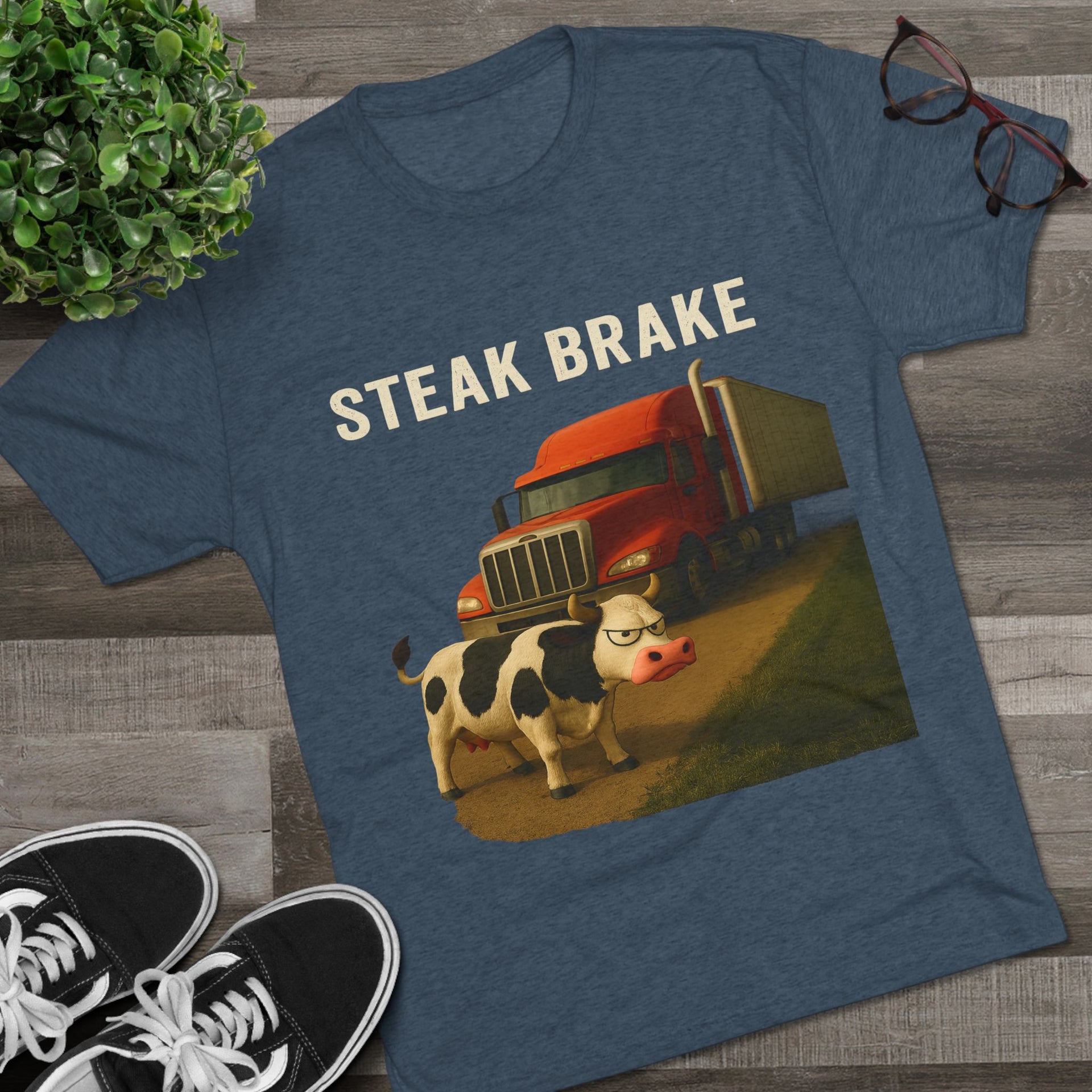 Steak Brake Tee – Funny Cow & Big Rig Truck Graphic Shirt