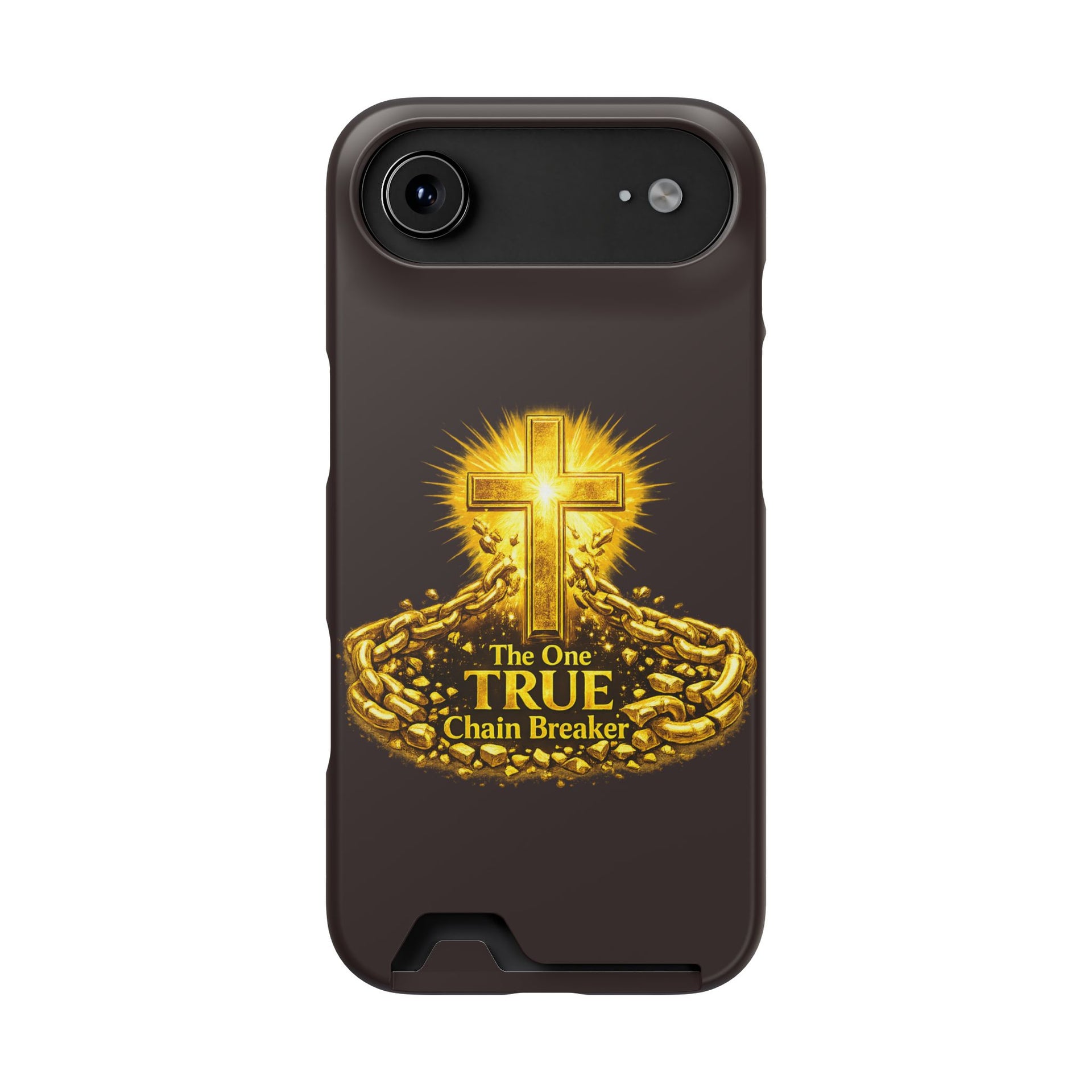 Phone Case with Card Holder — "The One True Chain Breaker" Cross Design