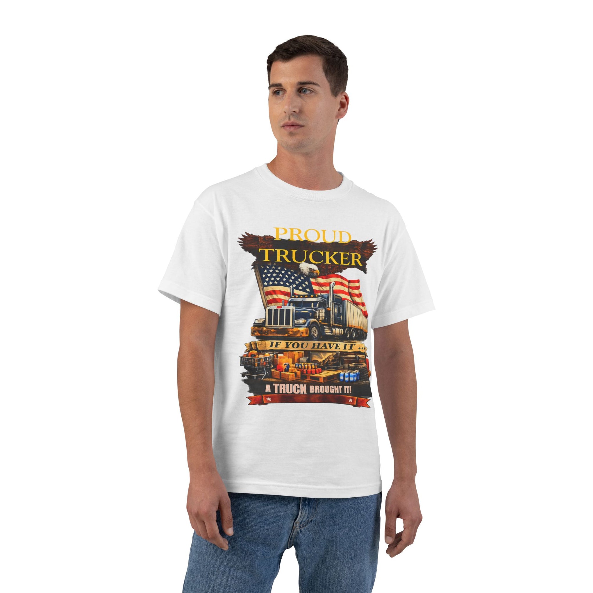 Big an Tall - "Proud Trucker" American Flag Semi Truck Graphic