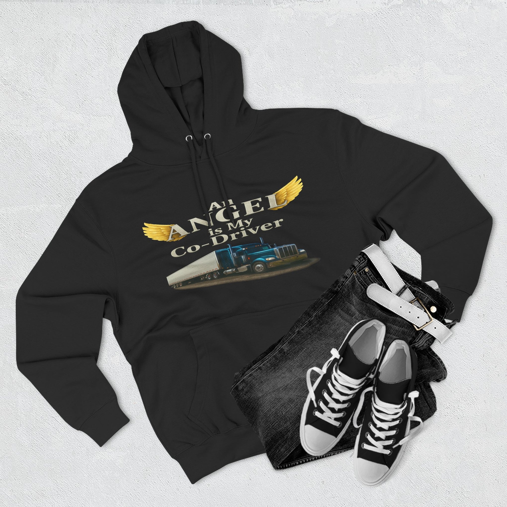 Hoodie - 'An Angel Is My Co-Driver' Trucker Tribute Fleece Hoodie