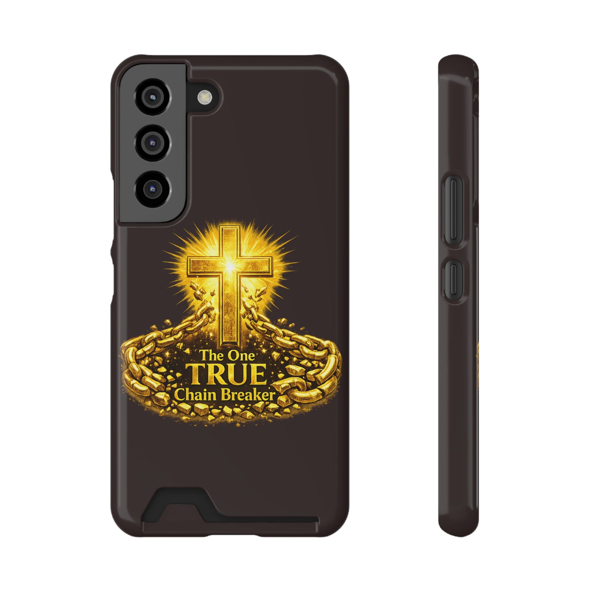Phone Case with Card Holder — "The One True Chain Breaker" Cross Design