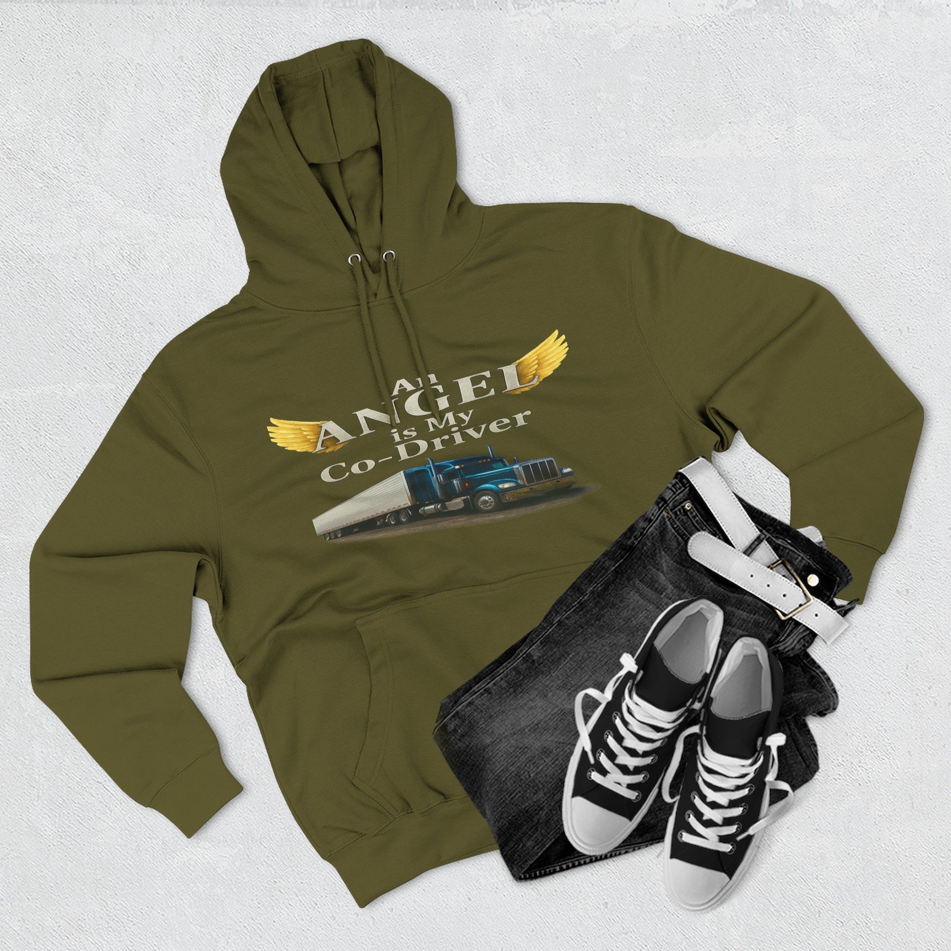 Hoodie - 'An Angel Is My Co-Driver' Trucker Tribute Fleece Hoodie