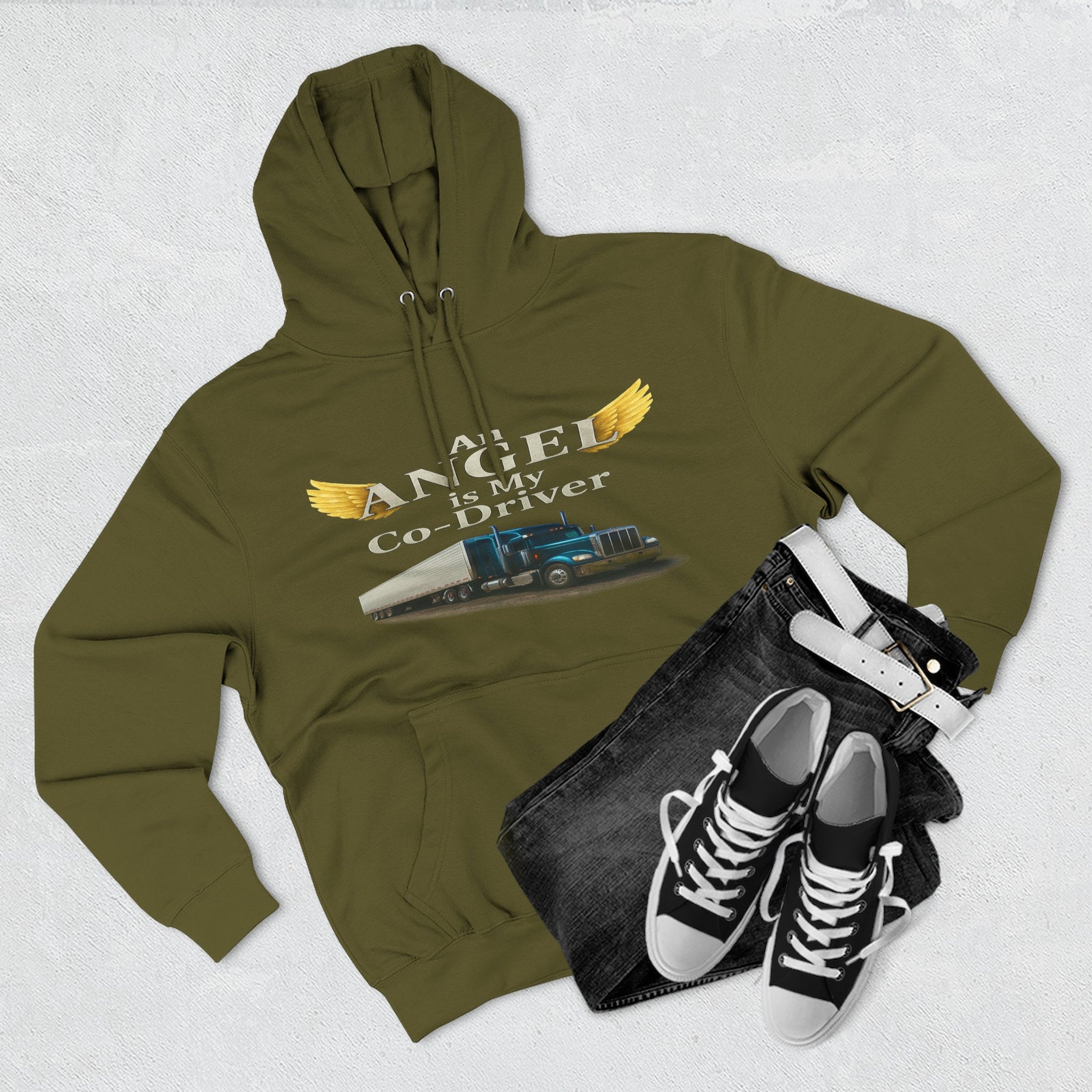 Hoodie - 'An Angel Is My Co-Driver' Trucker Tribute Fleece Hoodie