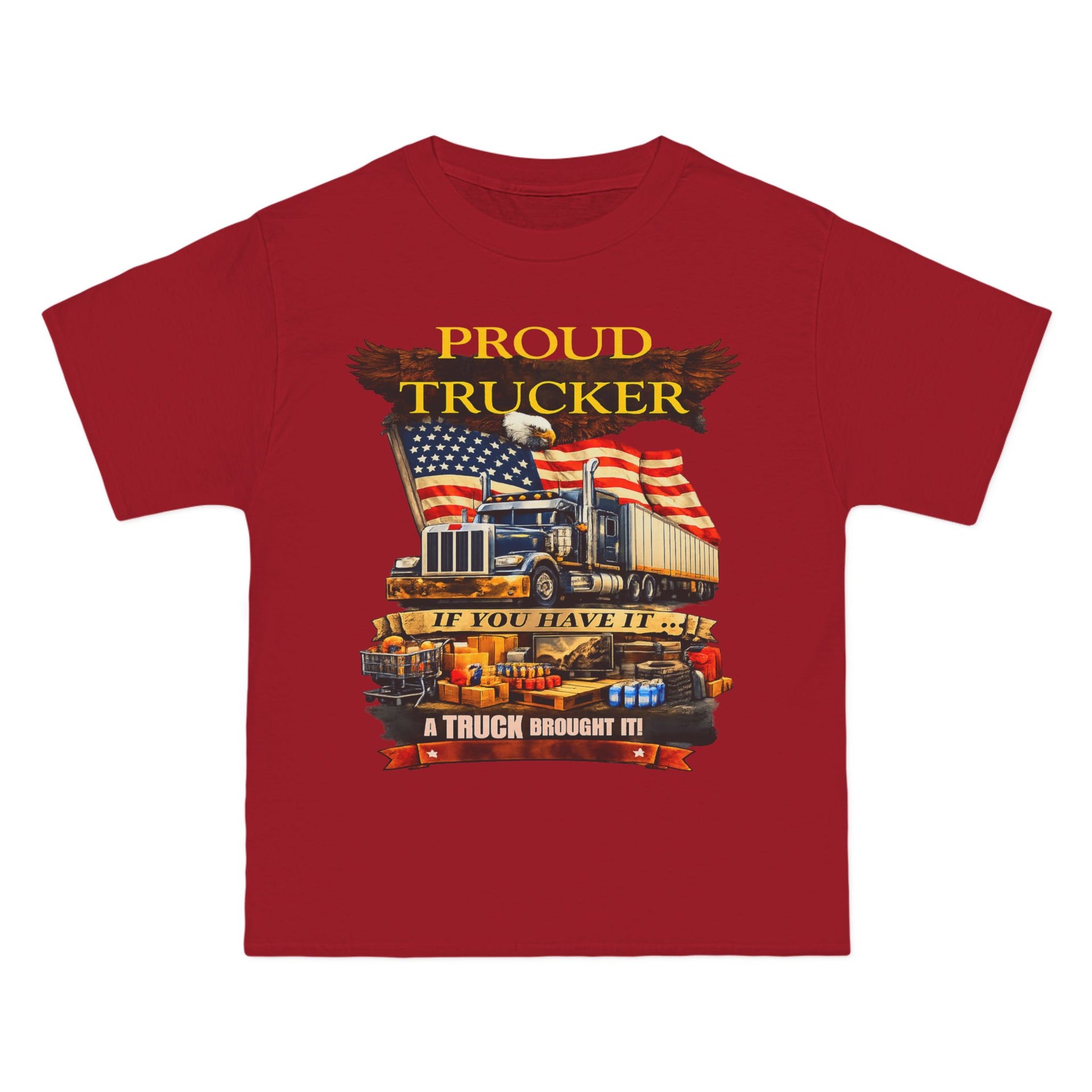 Big an Tall - "Proud Trucker" American Flag Semi Truck Graphic