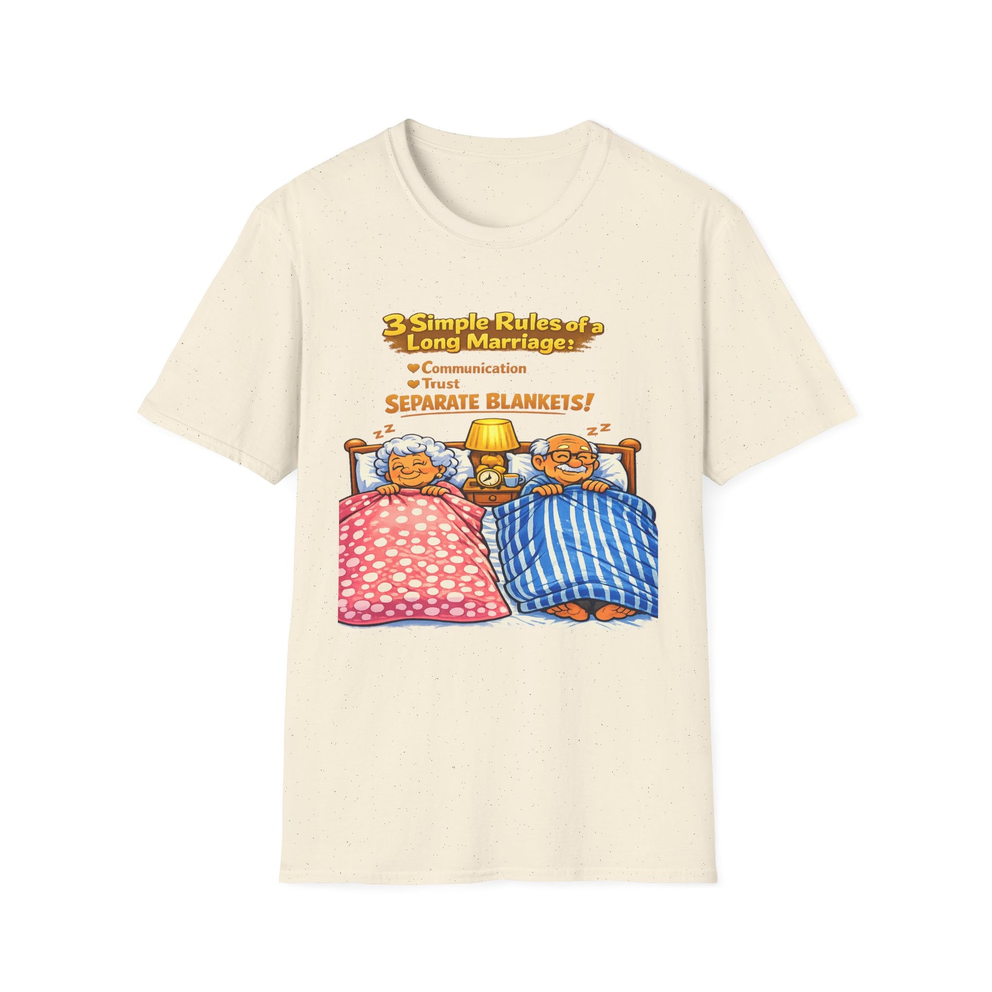 Marriage Rules T-Shirt – “3 Simple Rules of a Long Marriage: Communication, Trust, Separate Blankets!”