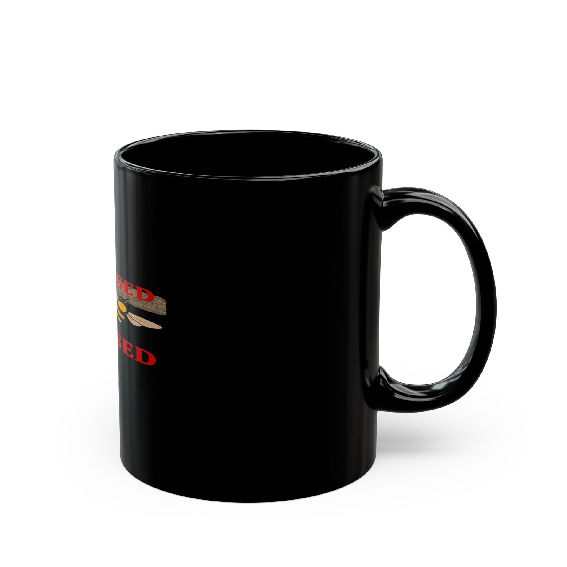 Blessed Bee Black Coffee Mug – Rustic Cross Design (11oz & 15oz)