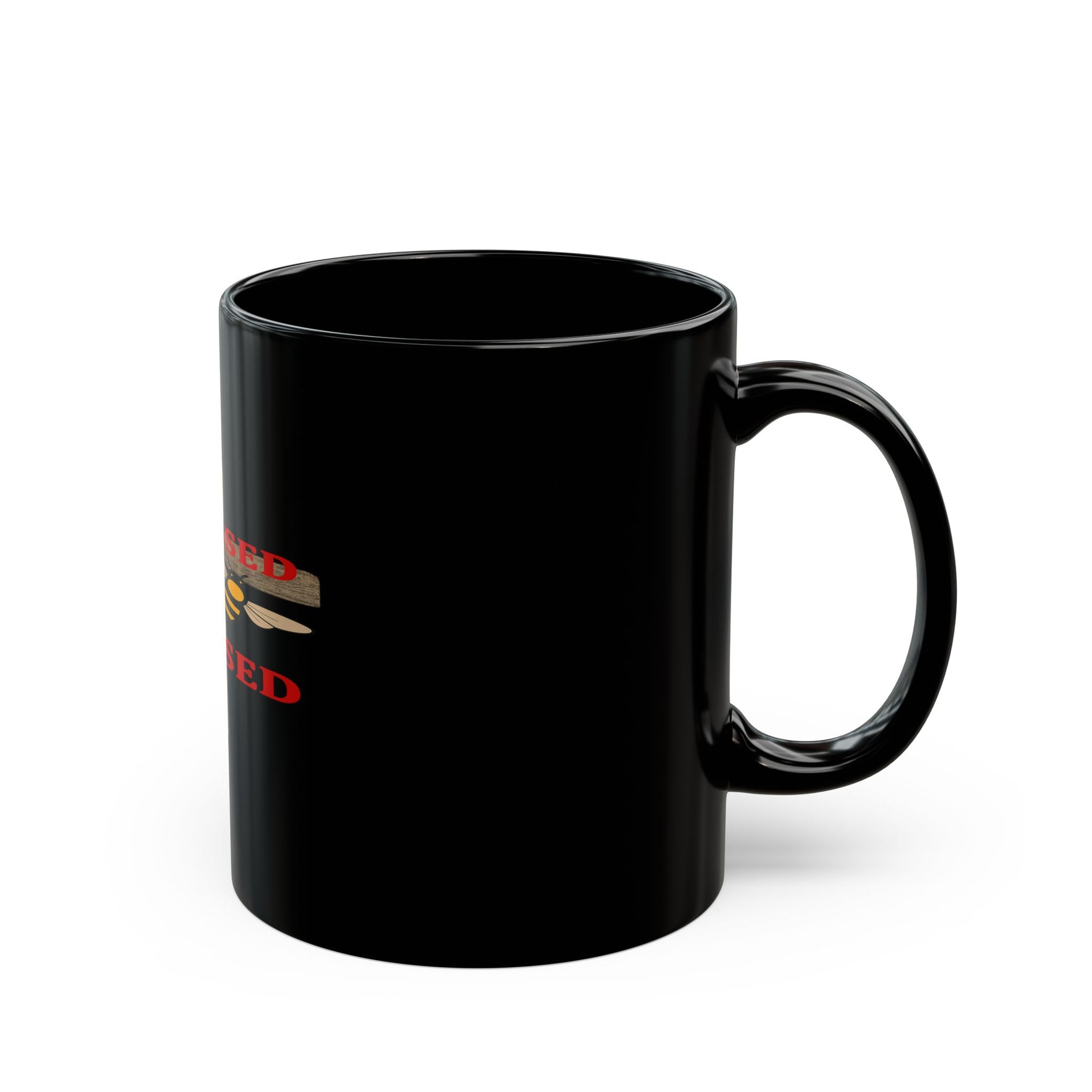 Blessed Bee Black Coffee Mug – Rustic Cross Design (11oz & 15oz)