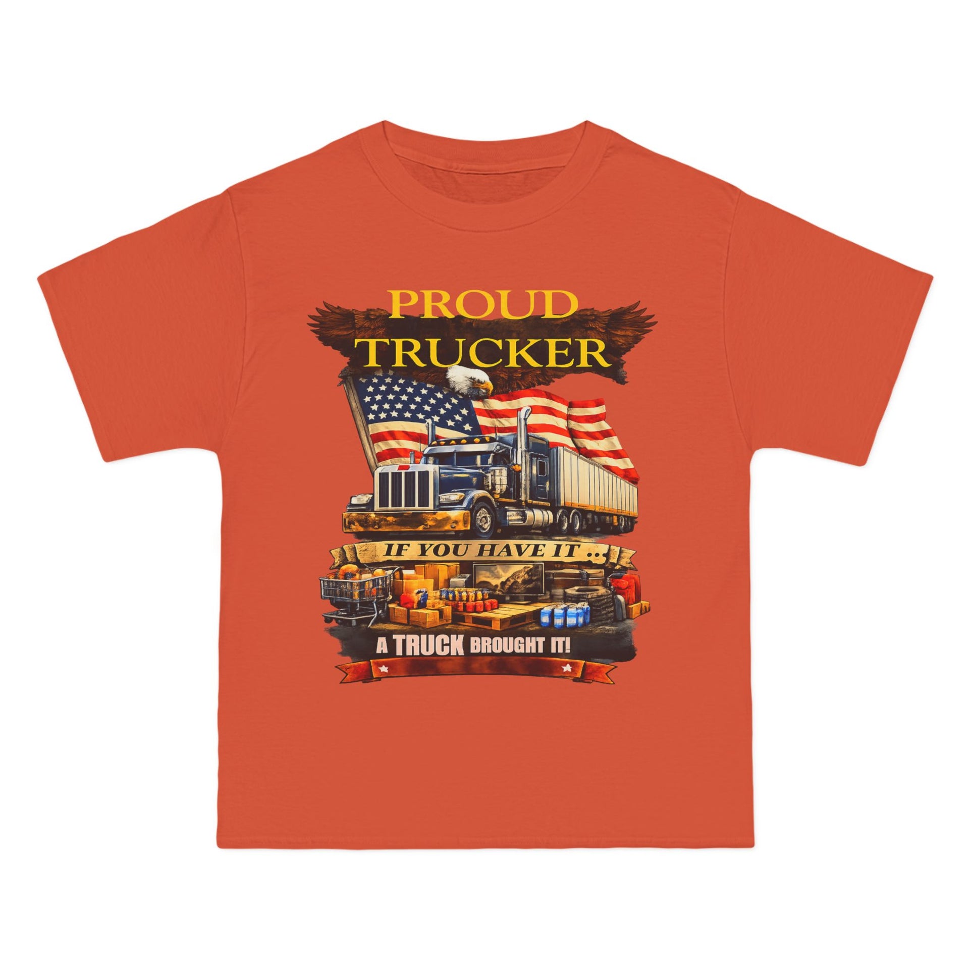 Big an Tall - "Proud Trucker" American Flag Semi Truck Graphic