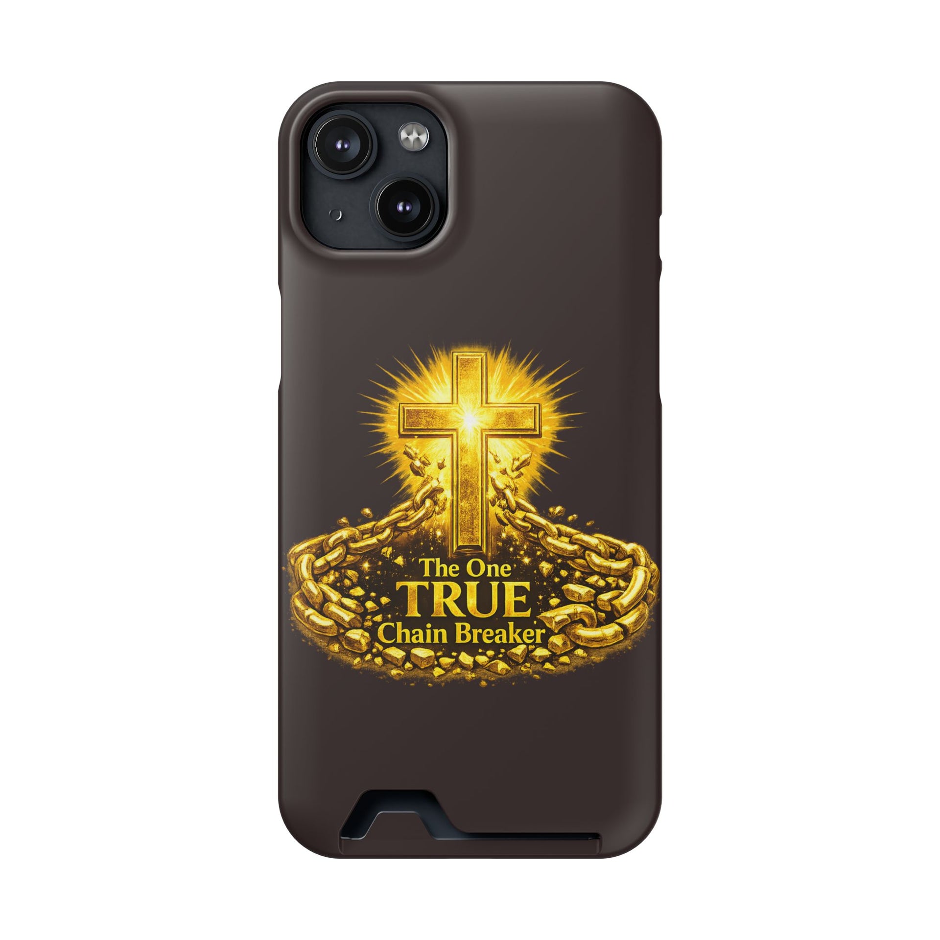 Phone Case with Card Holder — "The One True Chain Breaker" Cross Design