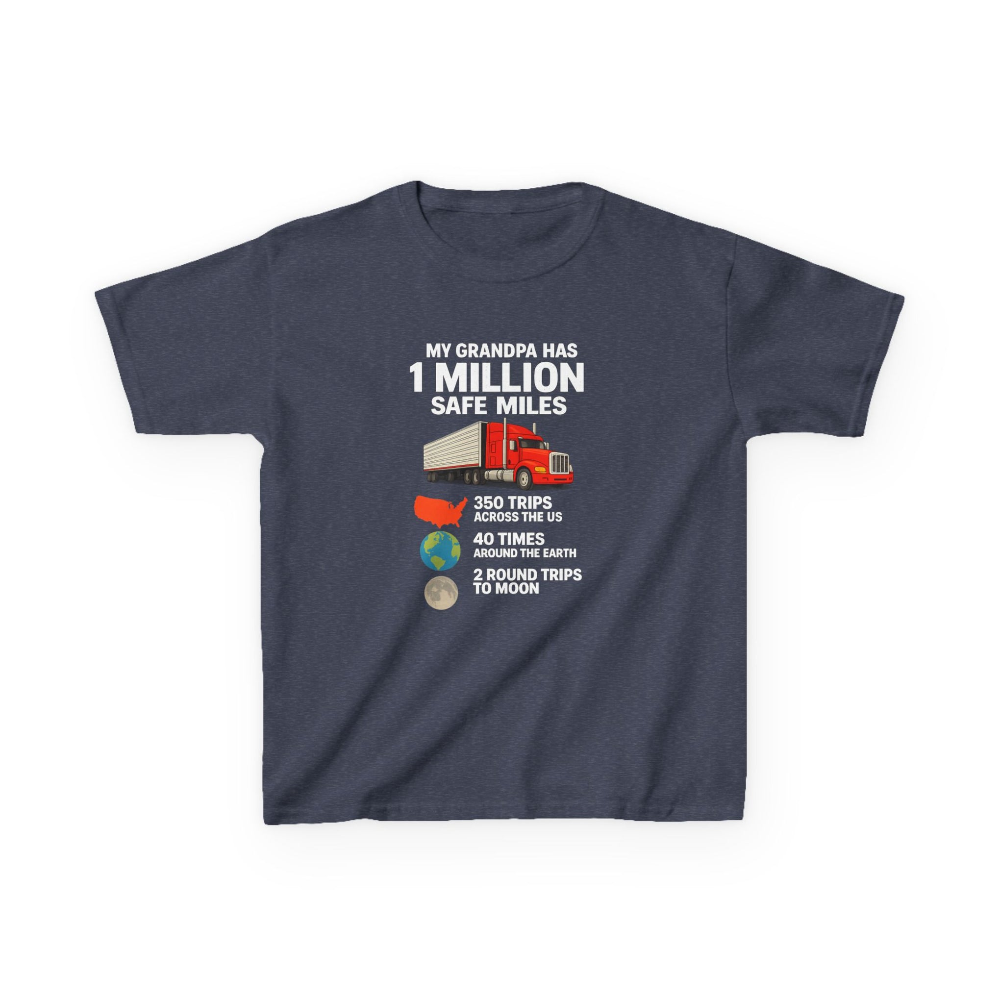 Kids Truck Tee — My Grampa has 1 Million Safe Miles (Red Semi Graphic)
