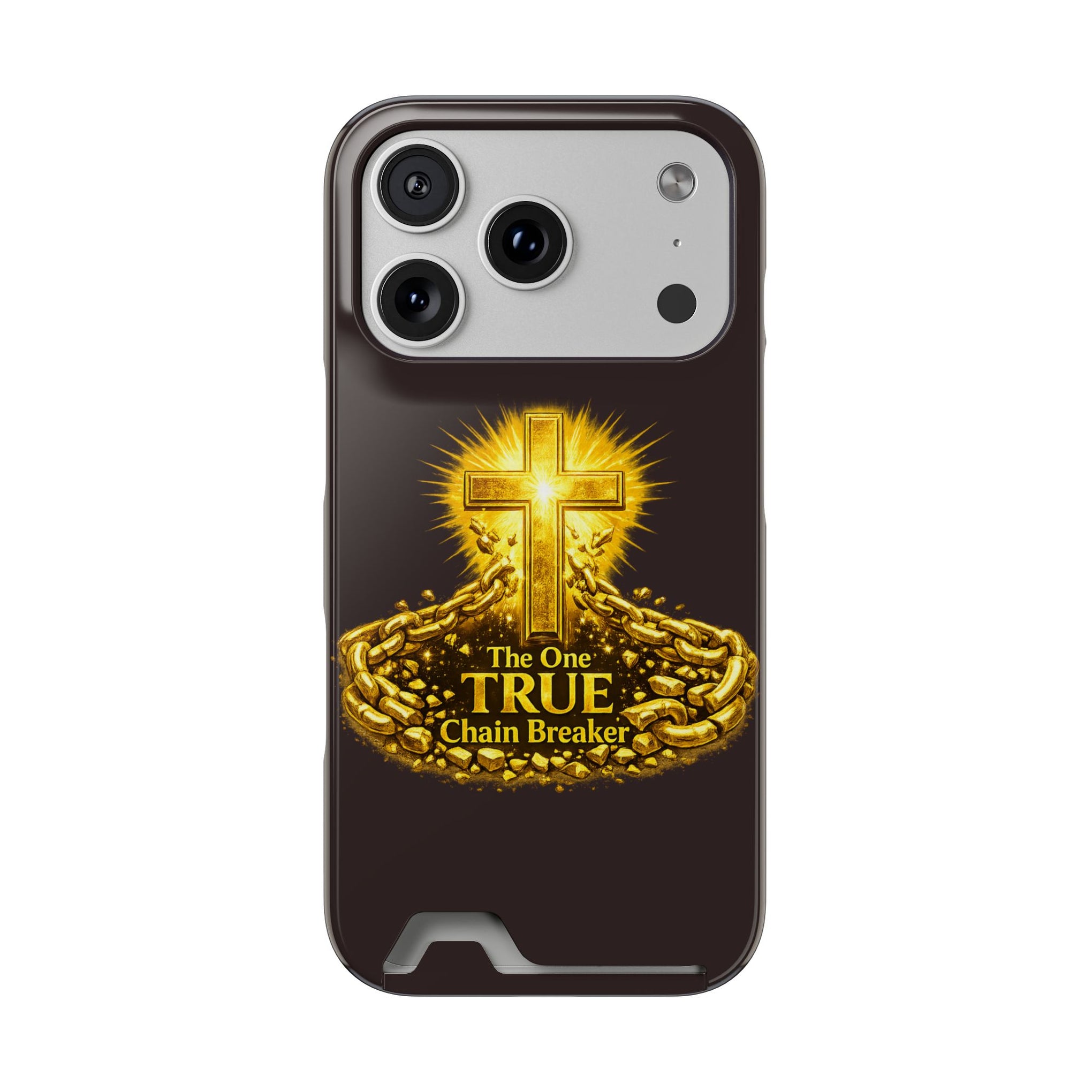 Phone Case with Card Holder — "The One True Chain Breaker" Cross Design