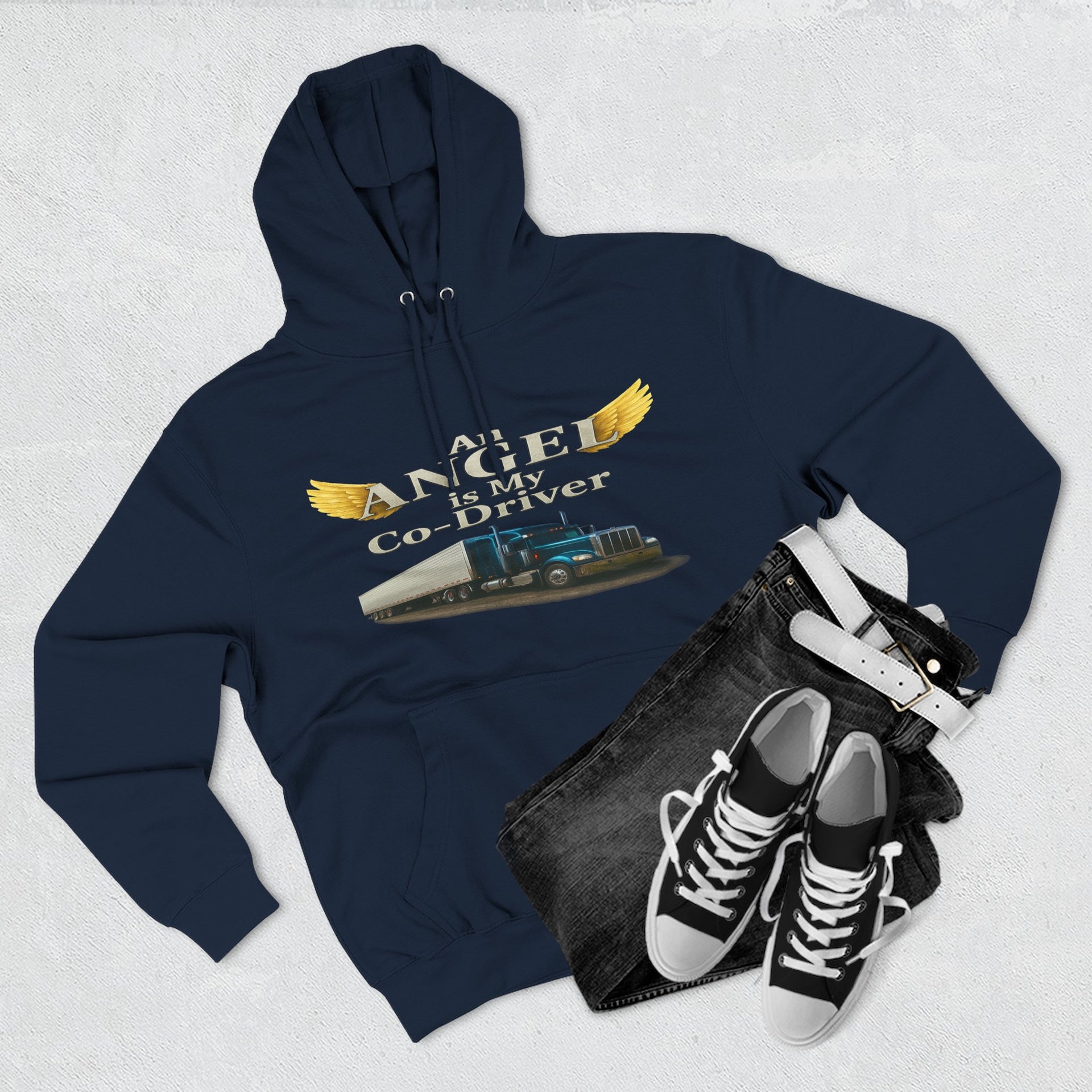 Hoodie - 'An Angel Is My Co-Driver' Trucker Tribute Fleece Hoodie