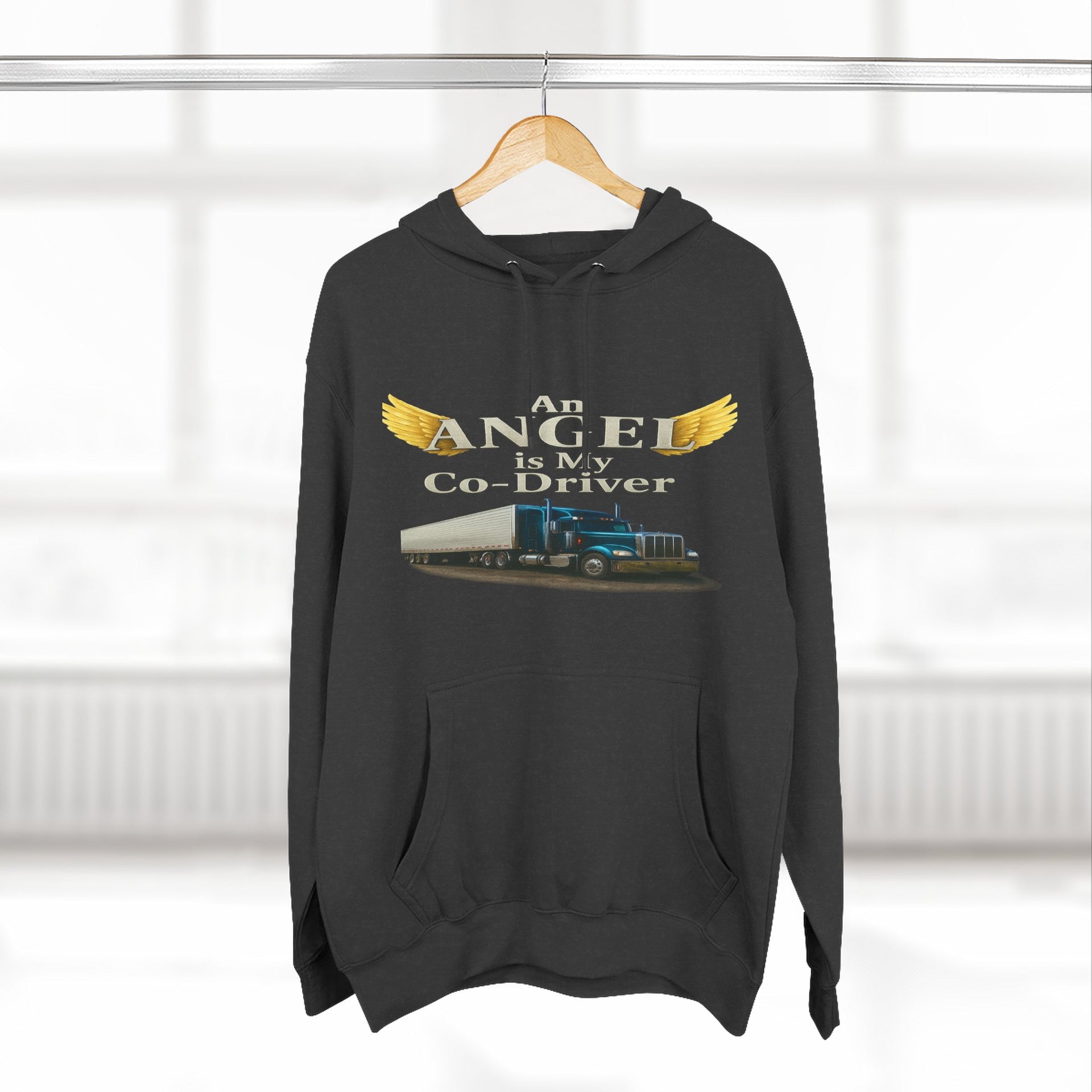 Hoodie - 'An Angel Is My Co-Driver' Trucker Tribute Fleece Hoodie