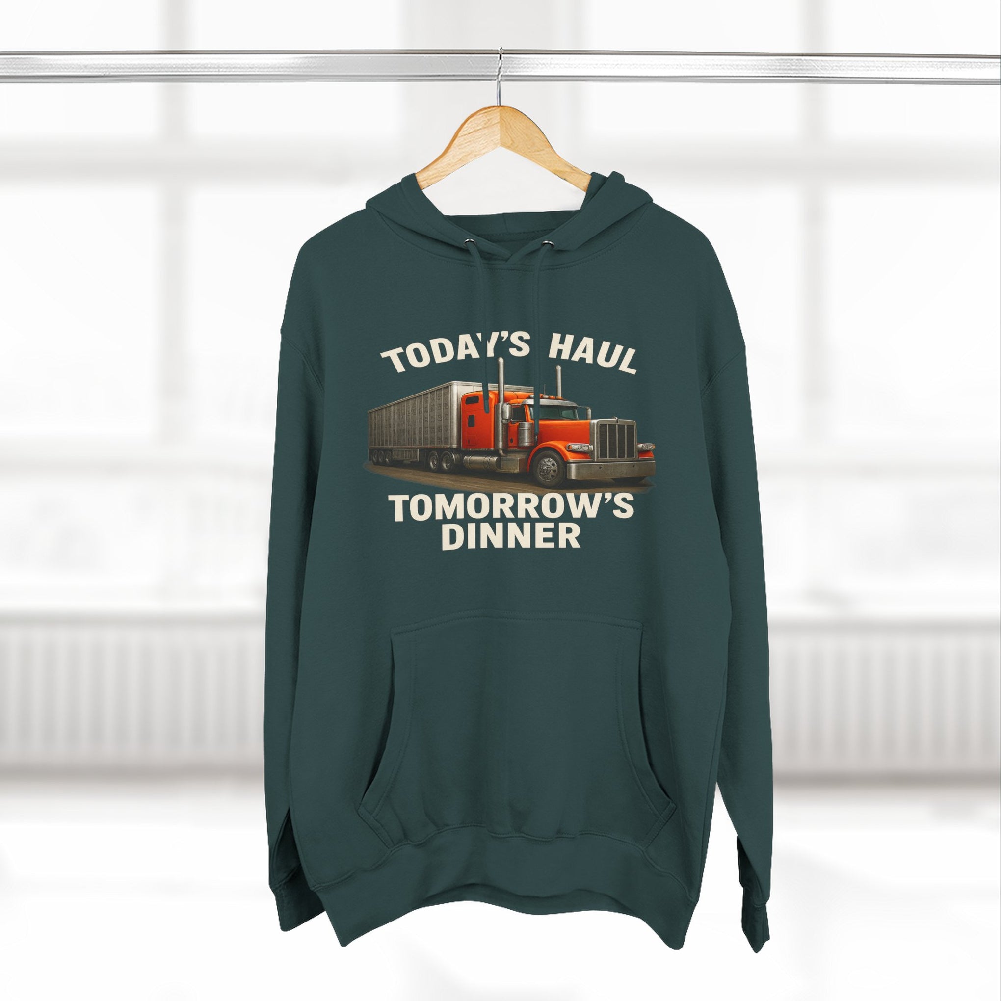 Trucker Hoodie — “Today's Haul, Tomorrow's Dinner” Graphic Pullover