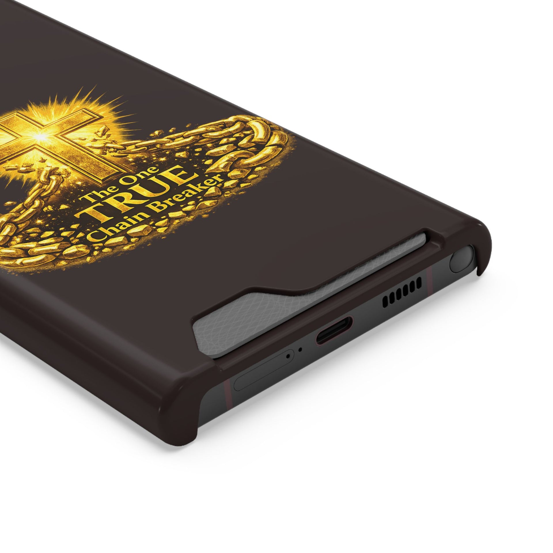 Phone Case with Card Holder — "The One True Chain Breaker" Cross Design