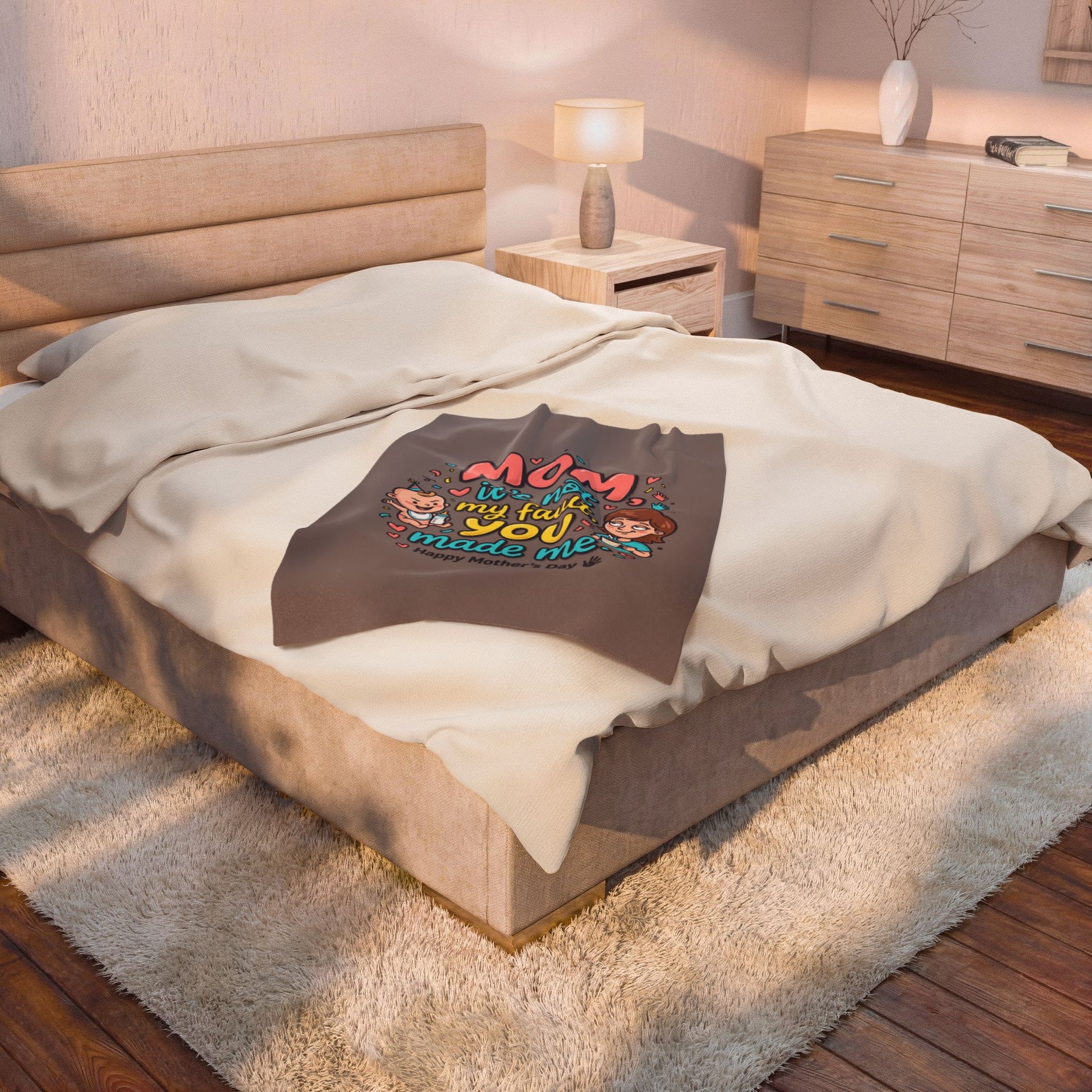 Mother’s Day Plush Blanket — “Mom it’s not my fault, you made me” Cute Funny Baby Design