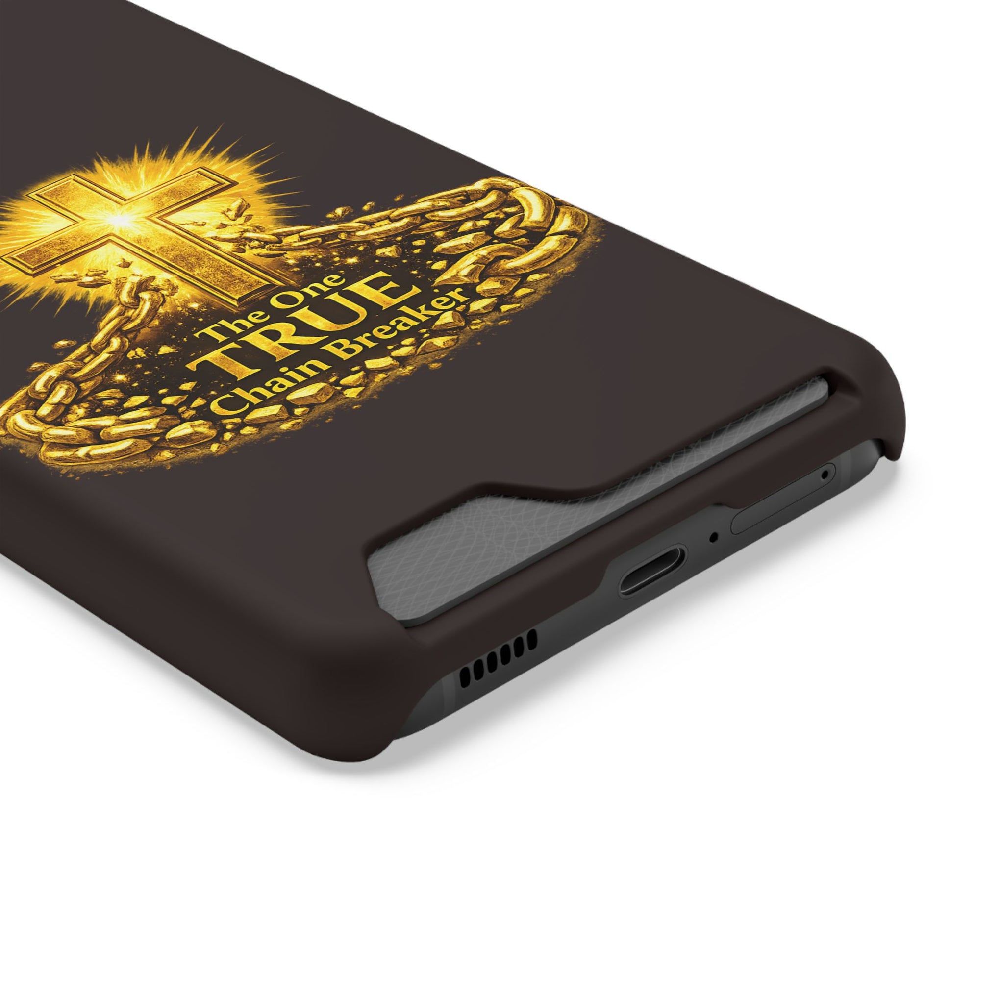 Phone Case with Card Holder — "The One True Chain Breaker" Cross Design