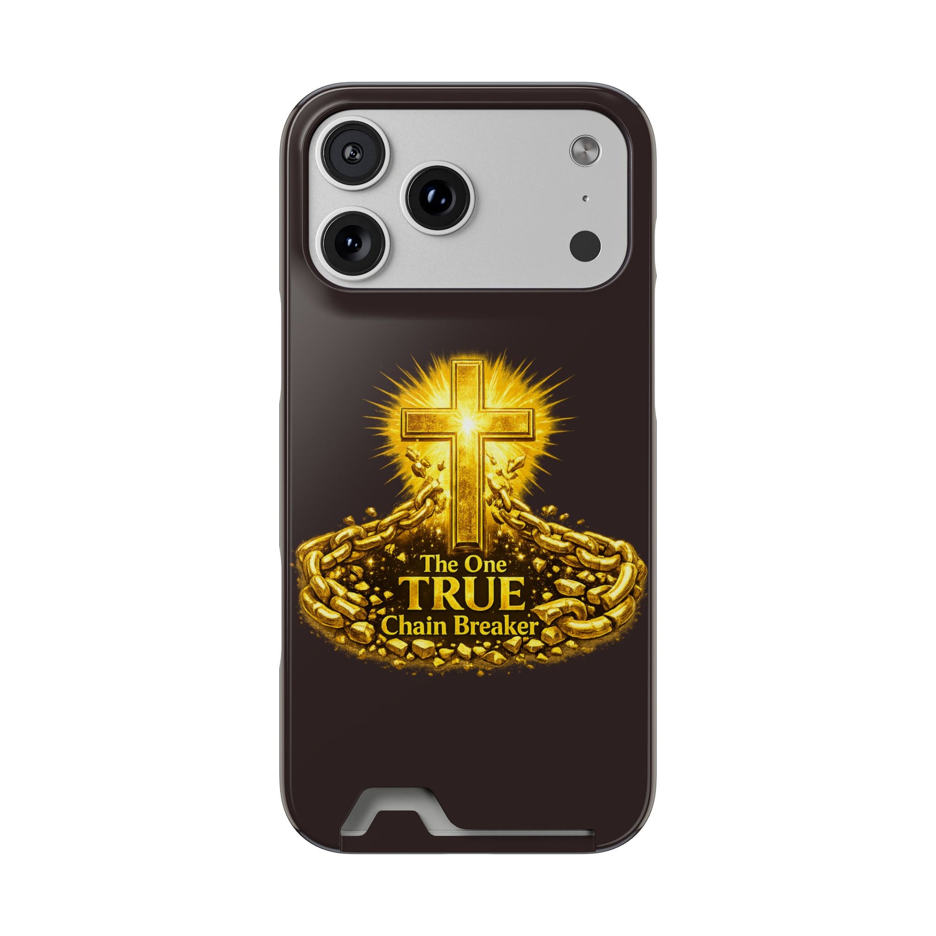 Phone Case with Card Holder — "The One True Chain Breaker" Cross Design