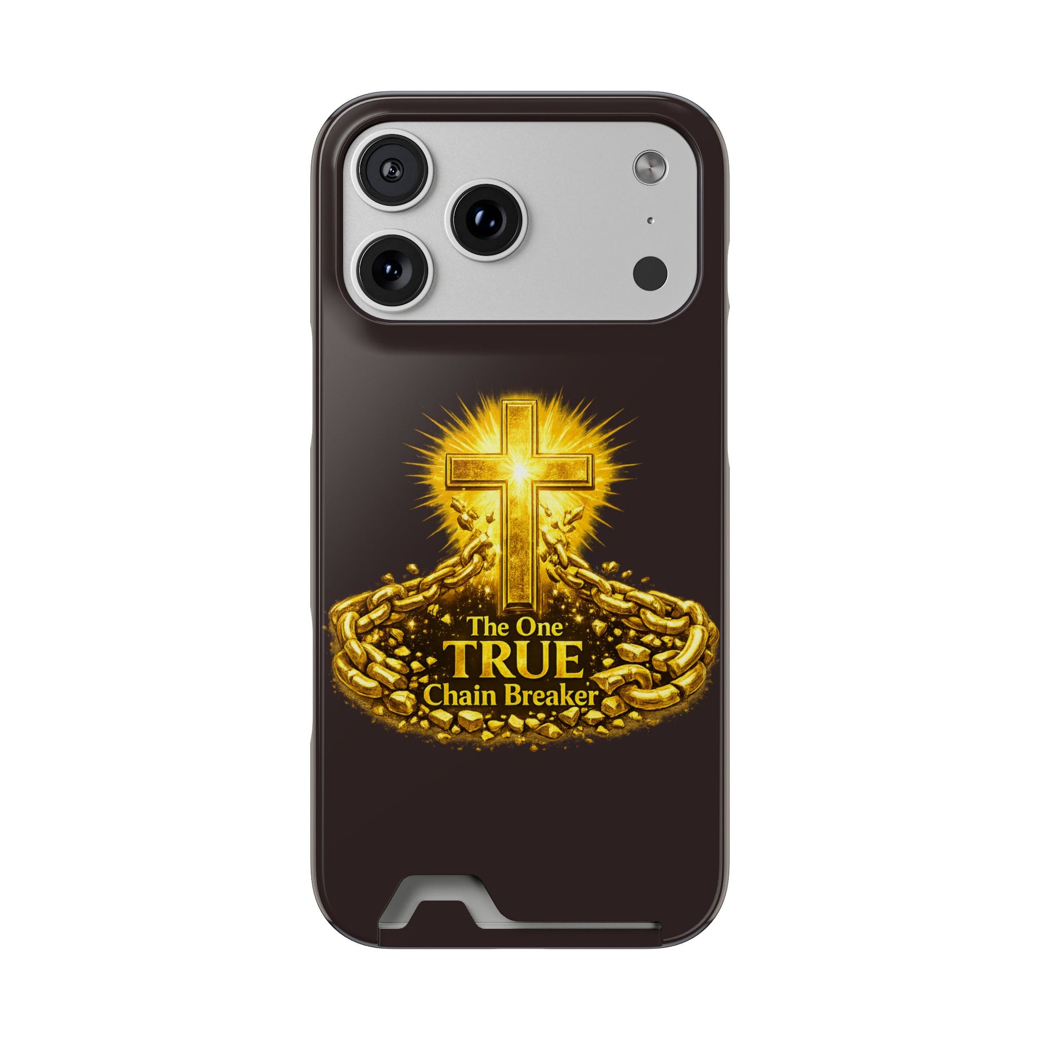 Phone Case with Card Holder — "The One True Chain Breaker" Cross Design