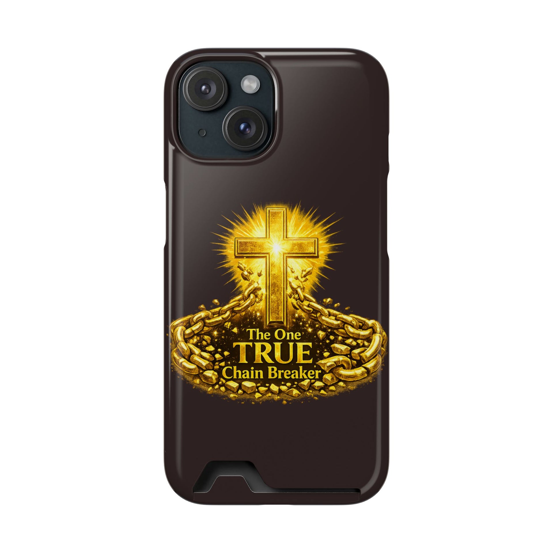 Phone Case with Card Holder — "The One True Chain Breaker" Cross Design