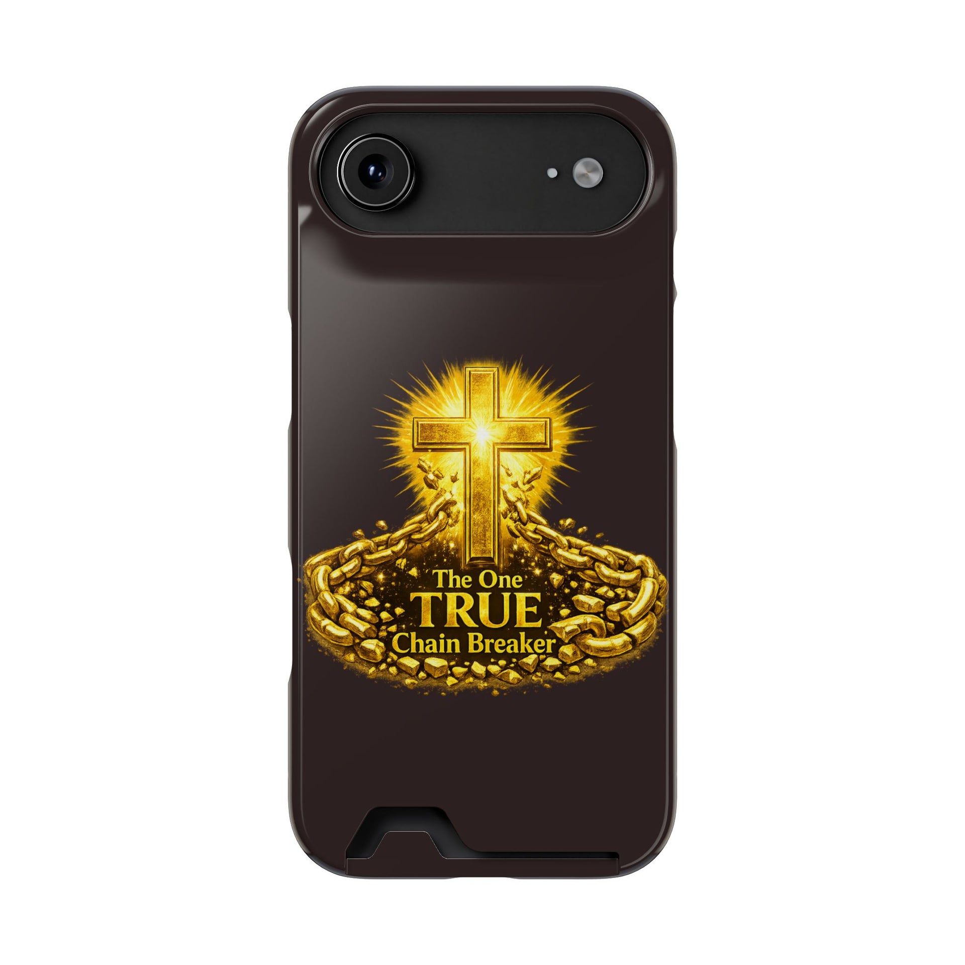 Phone Case with Card Holder — "The One True Chain Breaker" Cross Design