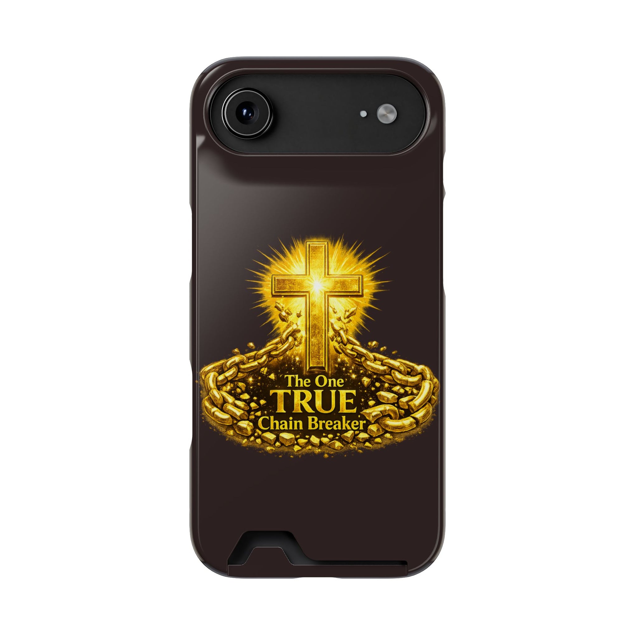 Phone Case with Card Holder — "The One True Chain Breaker" Cross Design