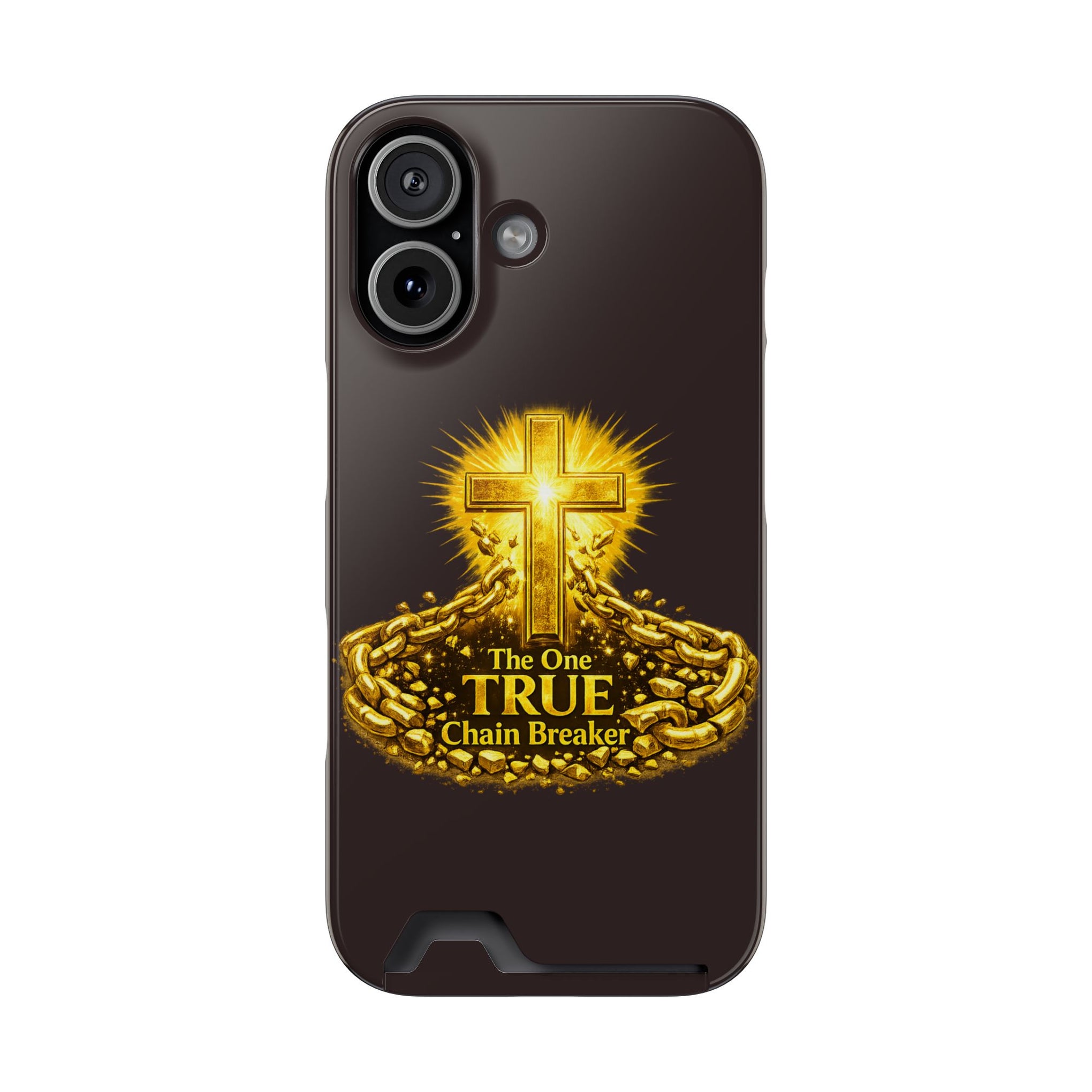 Phone Case with Card Holder — "The One True Chain Breaker" Cross Design