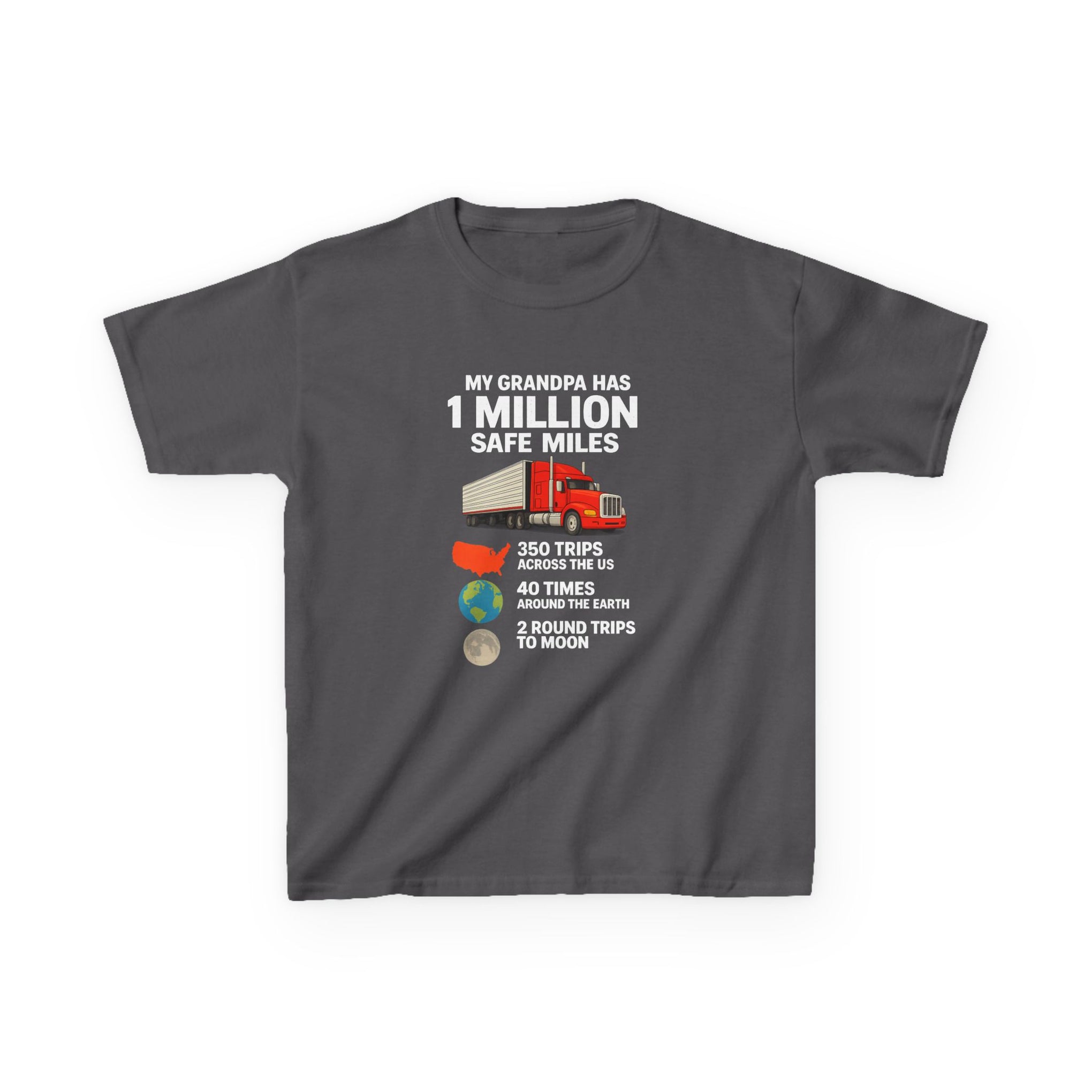Kids Truck Tee — My Grampa has 1 Million Safe Miles (Red Semi Graphic)
