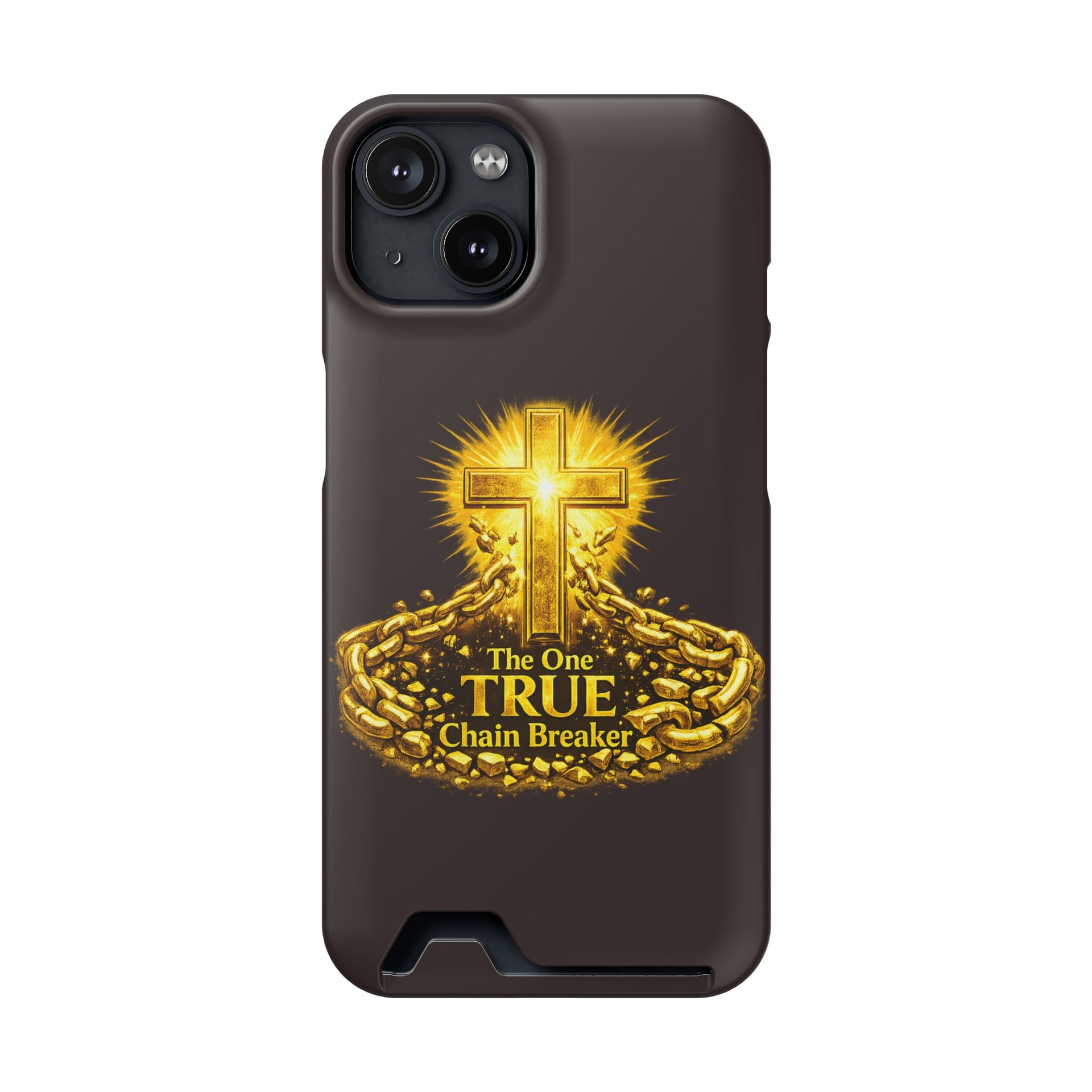 Phone Case with Card Holder — "The One True Chain Breaker" Cross Design