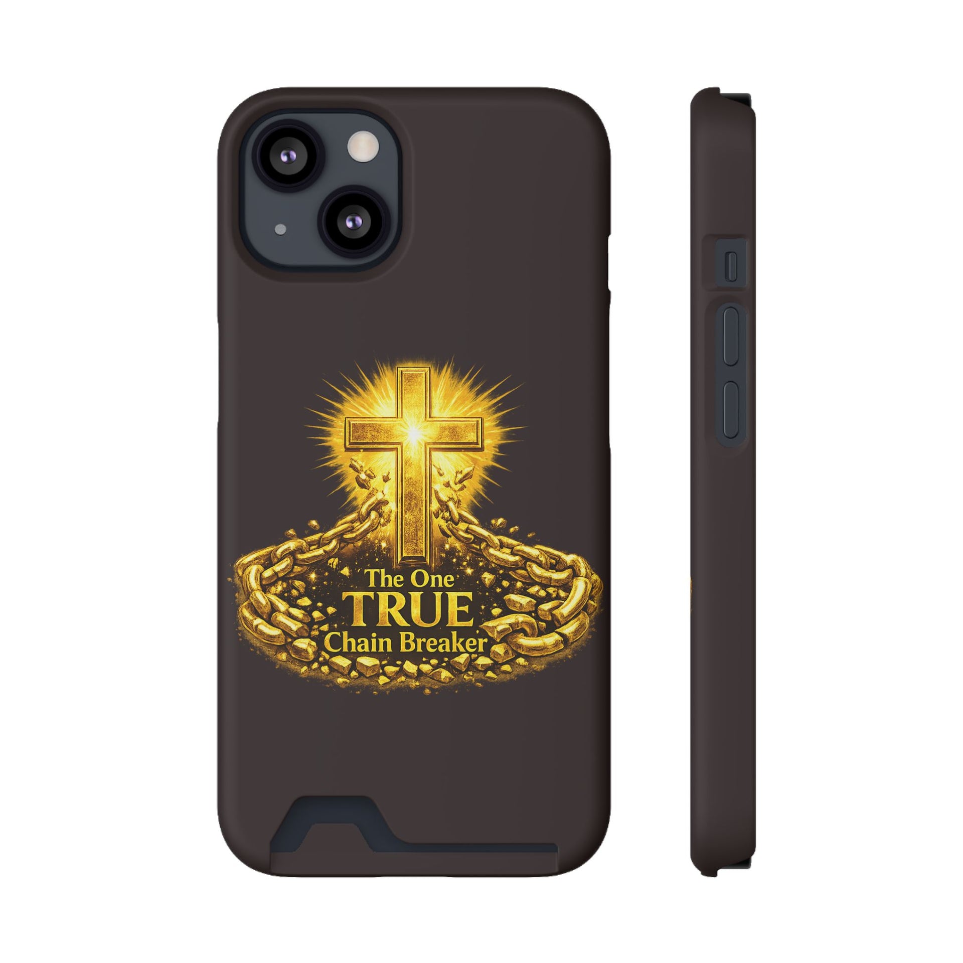 Phone Case with Card Holder — "The One True Chain Breaker" Cross Design