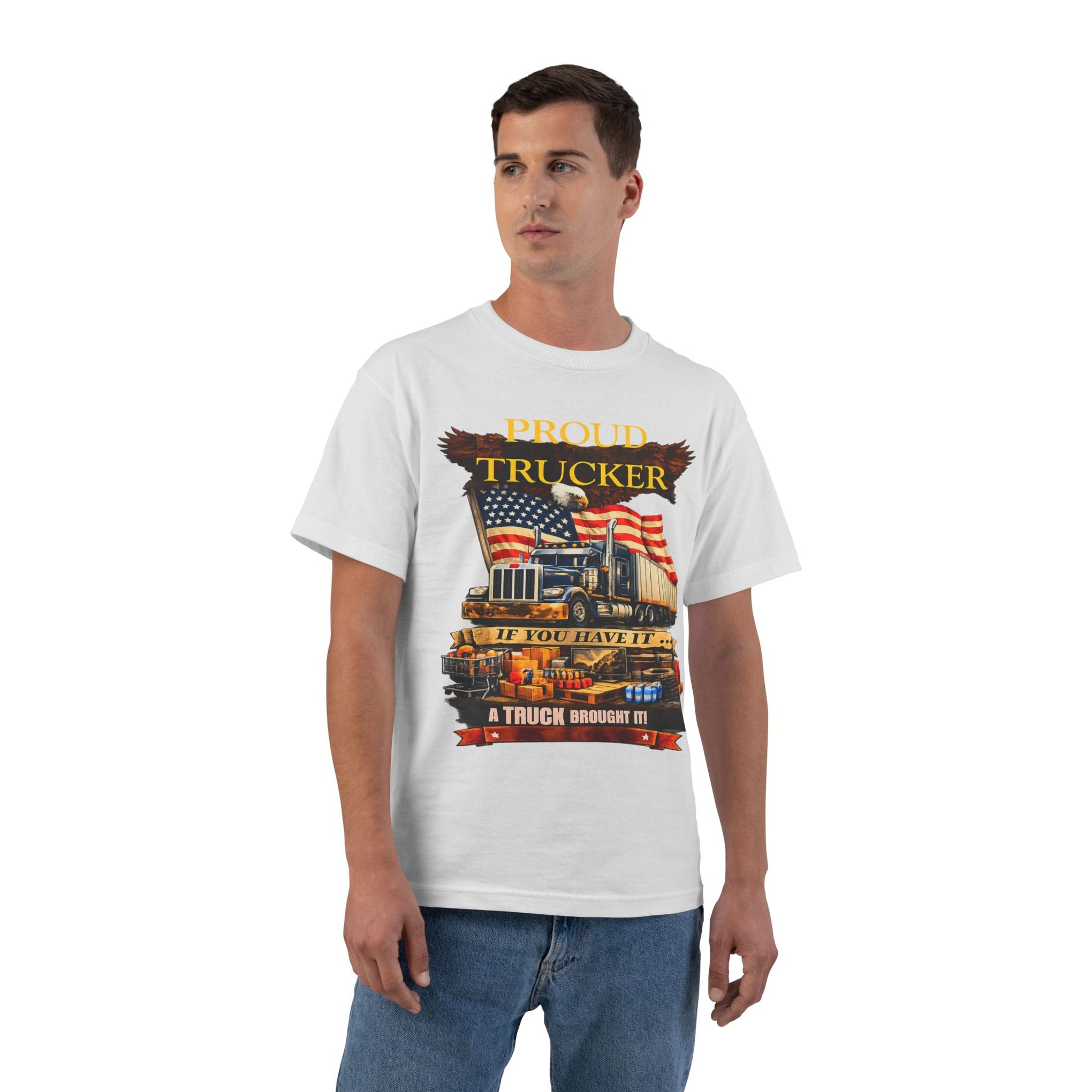 Big an Tall - "Proud Trucker" American Flag Semi Truck Graphic